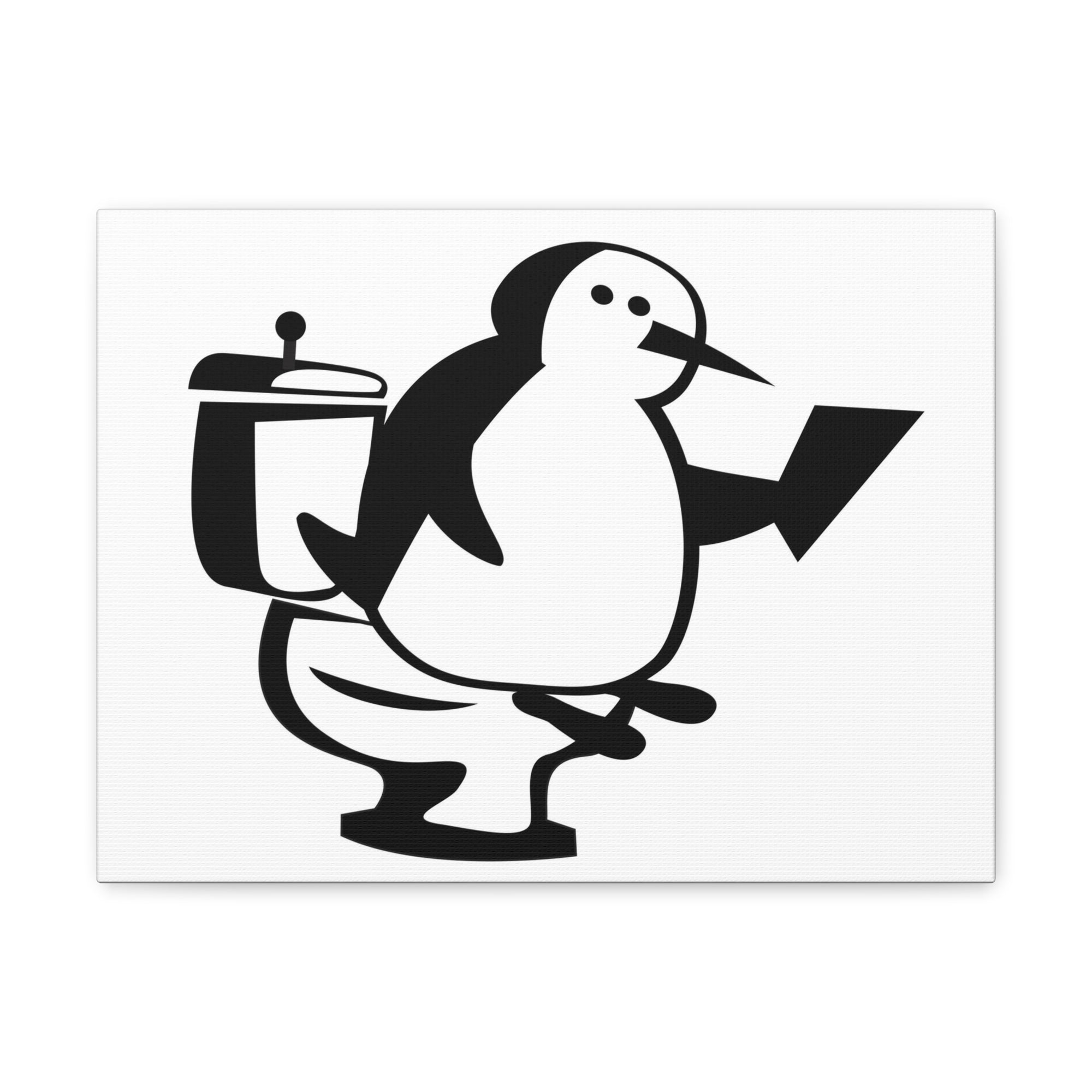 Cartoon Penguin Reading Newspaper On Toilet Funny Canvas Wall Art for Home Decor Ready-to-Hand-Express Your Love Gifts