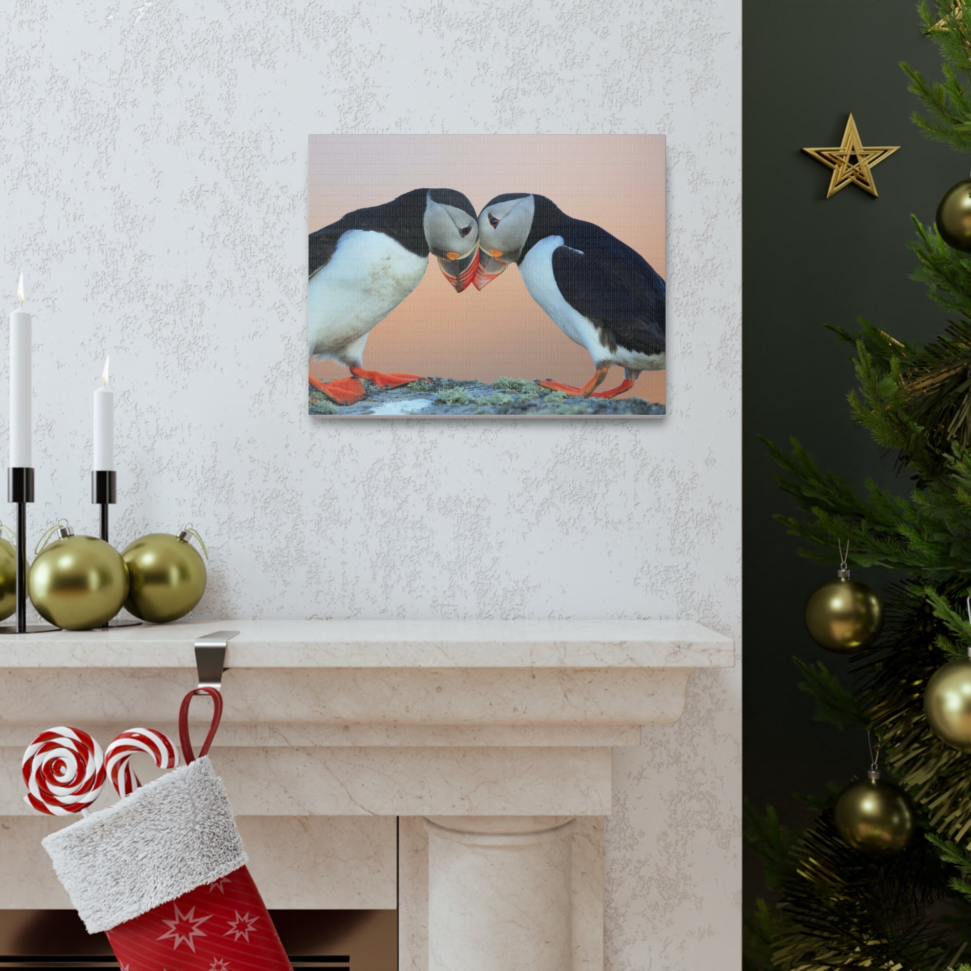 Funny Atlantic Puffin Silly Atlantic Puffin Couple Wall Art Ready to Hang-Express Your Love Gifts