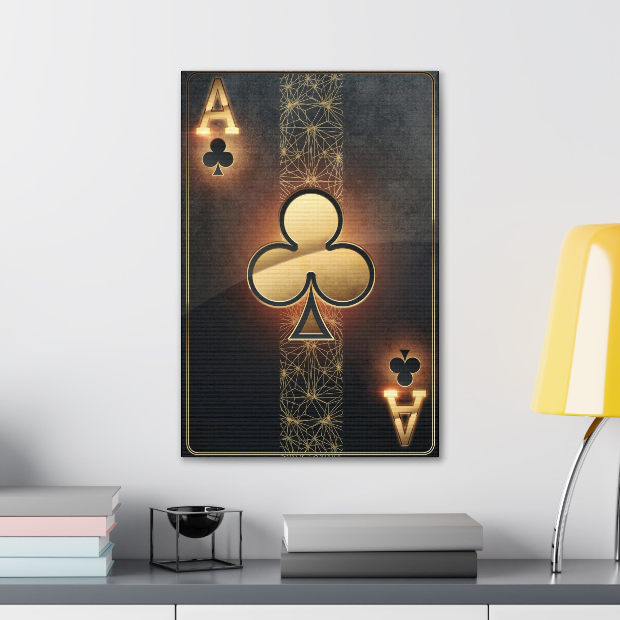 Black And Golden Ace Of Clubs Poker Playing Card Canvas Wall Art for Home Decor Ready-to-Hang-Express Your Love Gifts