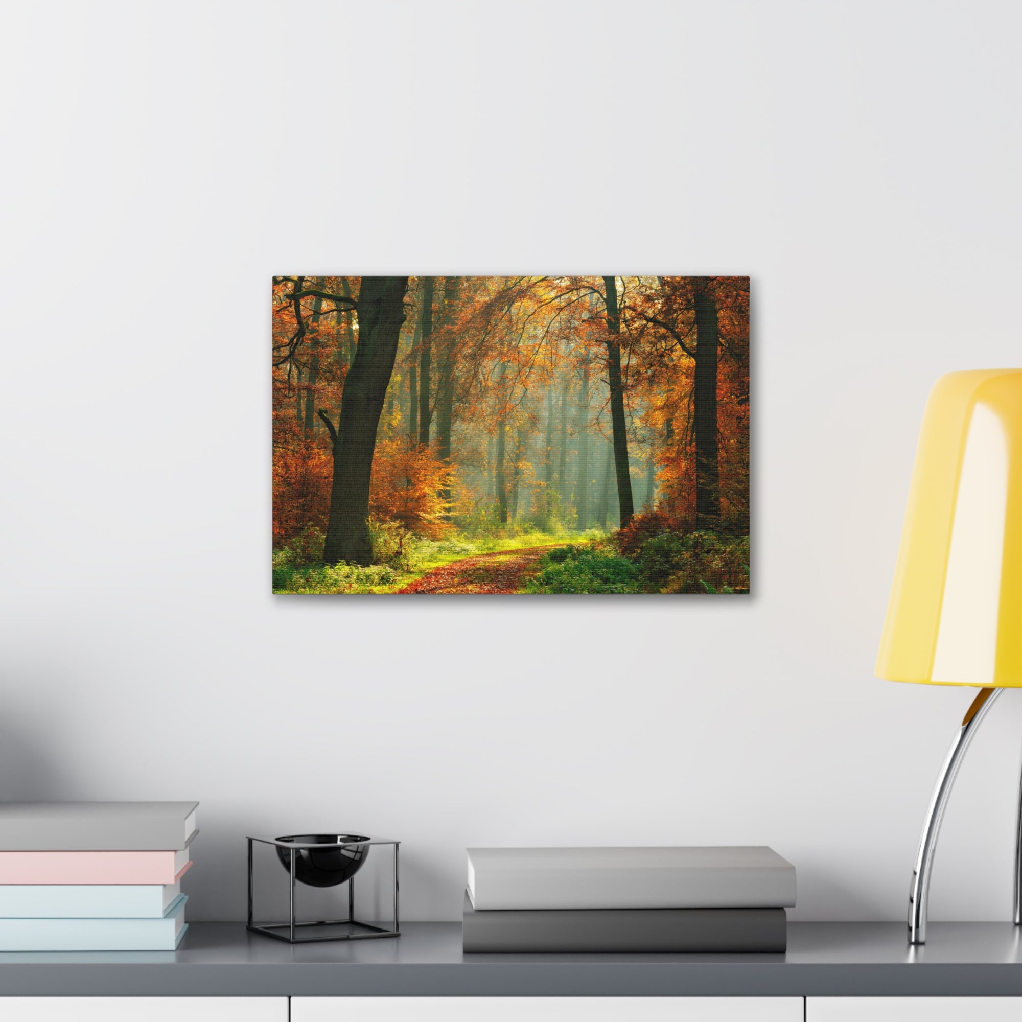 Autumn Tree Trail Forest Nature Wilderness Photography Canvas Wall Art for Home Decor Ready-to-Hang-Express Your Love Gifts