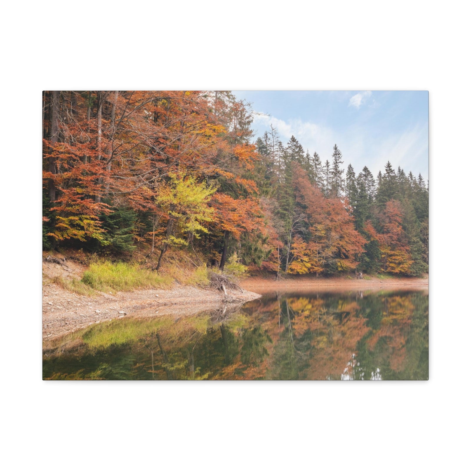 Autumn Forest Lake Orange Leave Tree Nature Wilderness Photography Canvas Wall Art for Home Decor Ready-to-Hang-Express Your Love Gifts