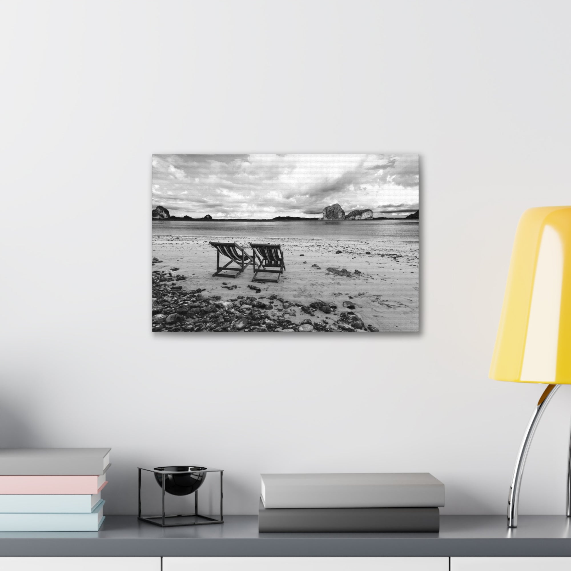 Beach Chairs Black And White Ocean Canvas Wall Art for Home Decor Ready-to-Hang-Express Your Love Gifts