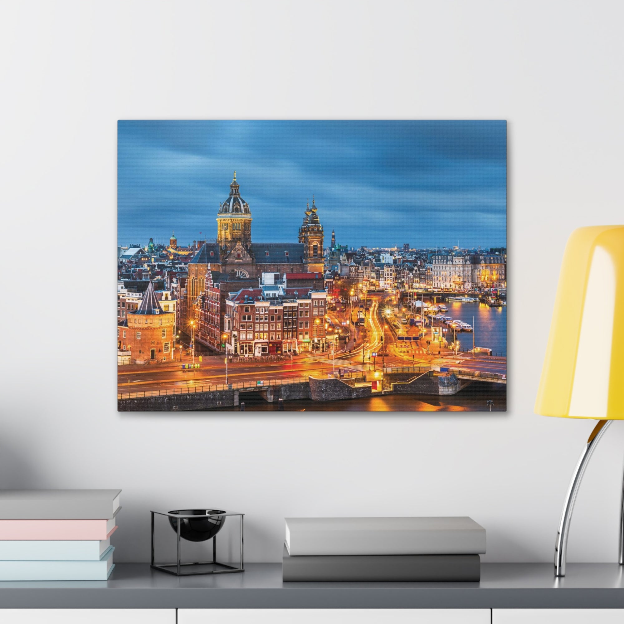 Amsterdam Night Skyline Canvas Artwork High-Quality Breathtaking Stunning Cityscape for Home Decor Ready to Hang-Express Your Love Gifts