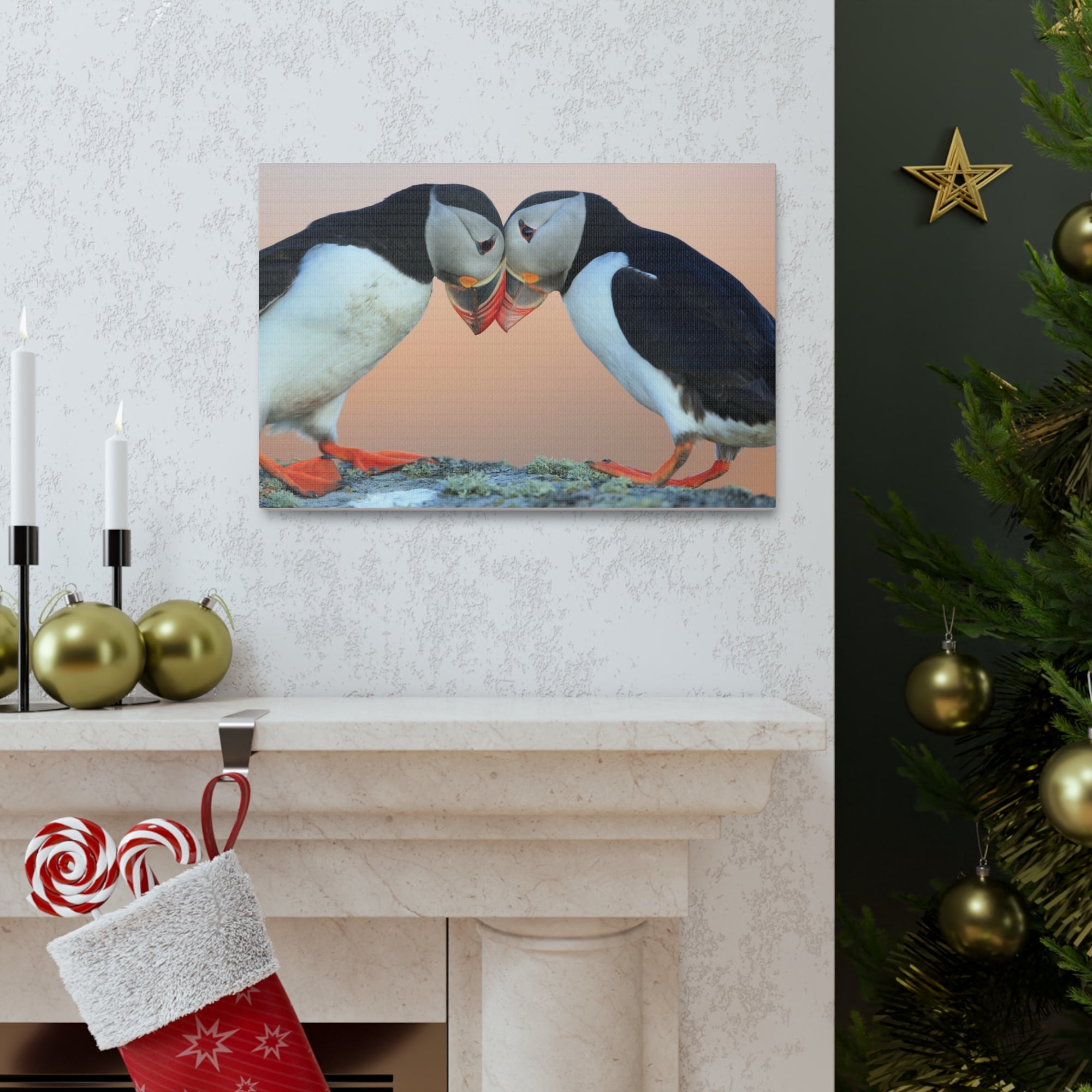 Funny Atlantic Puffin Silly Atlantic Puffin Couple Wall Art Ready to Hang-Express Your Love Gifts