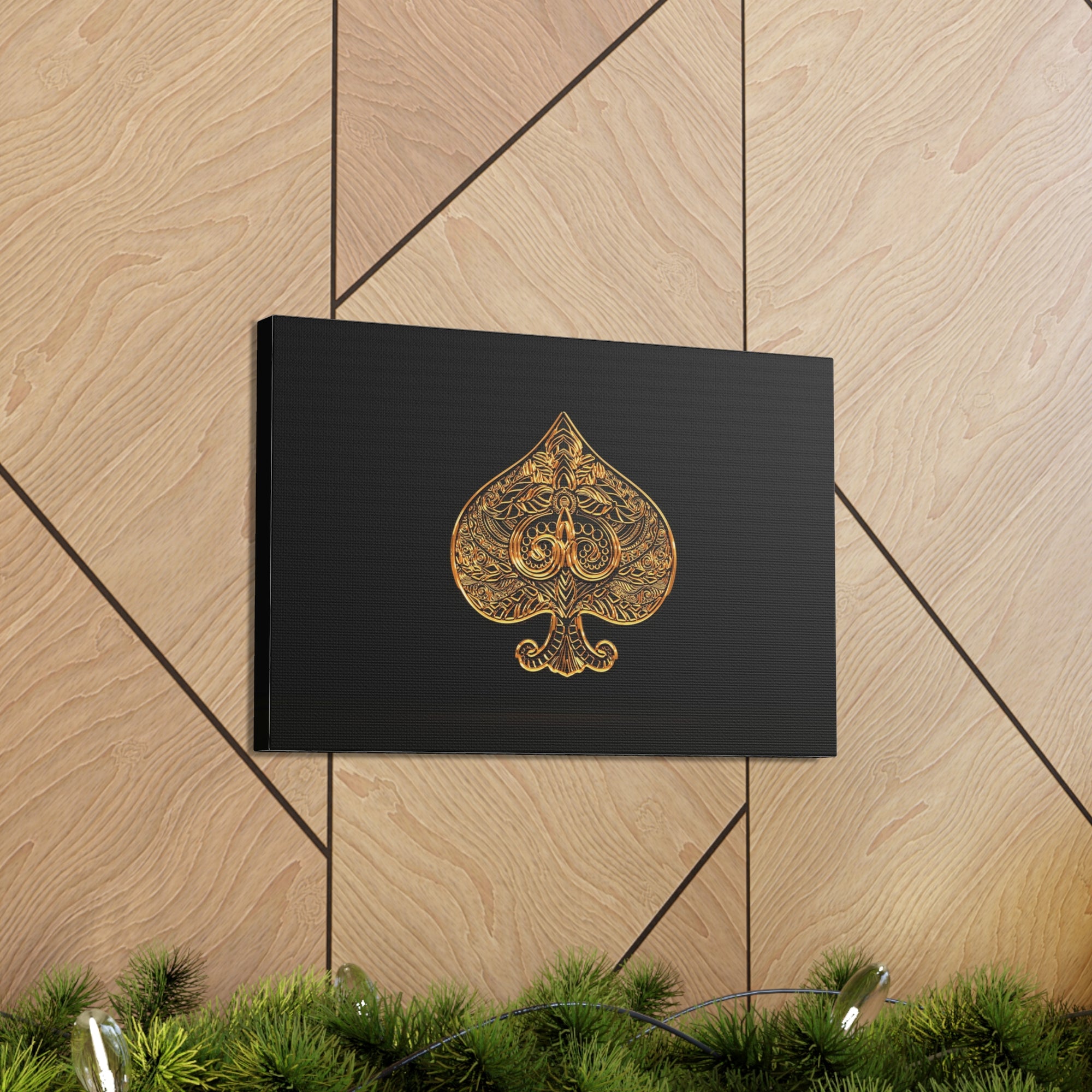 3D Gold Spades Playing Card Canvas Wall Art for Home Decor Ready-to-Hang-Express Your Love Gifts