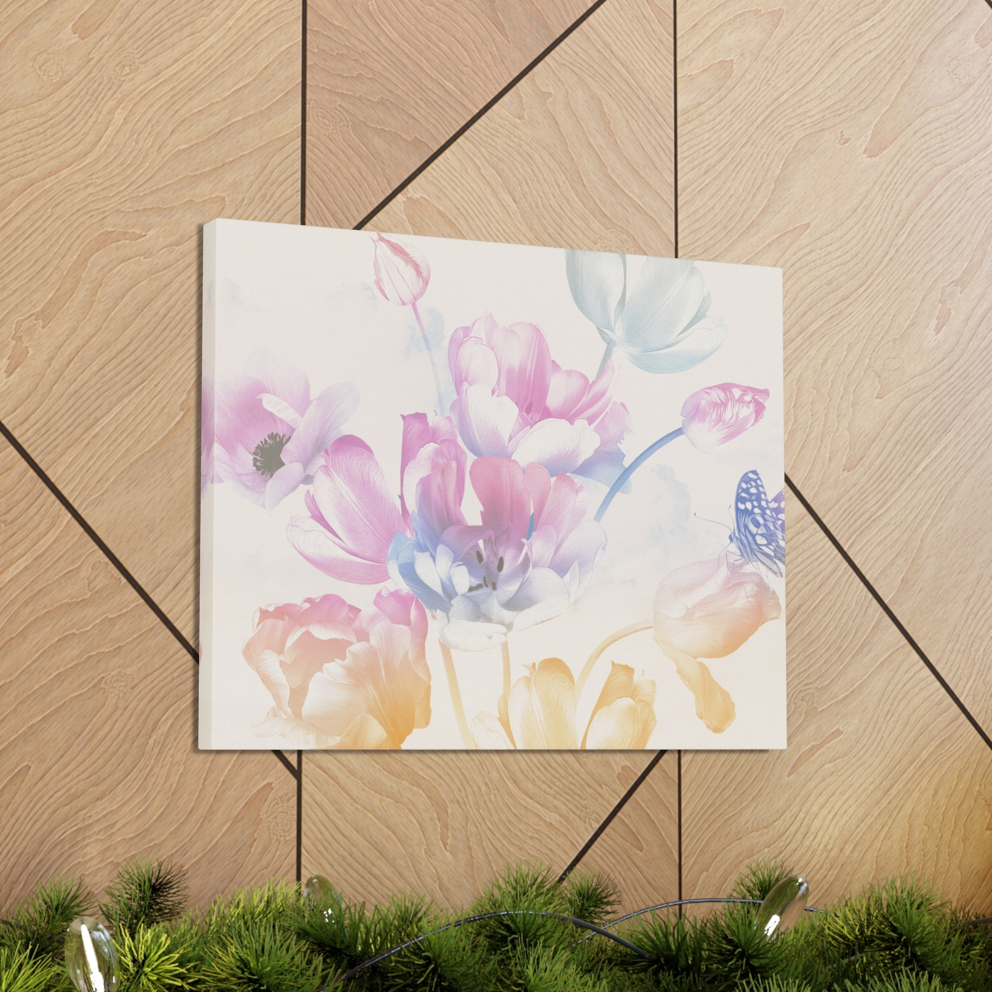 Bouquet Of Spring Garden Tulips And Butterflies Flower Canvas Wall Art for Home Decor Ready-to-Hang-Express Your Love Gifts