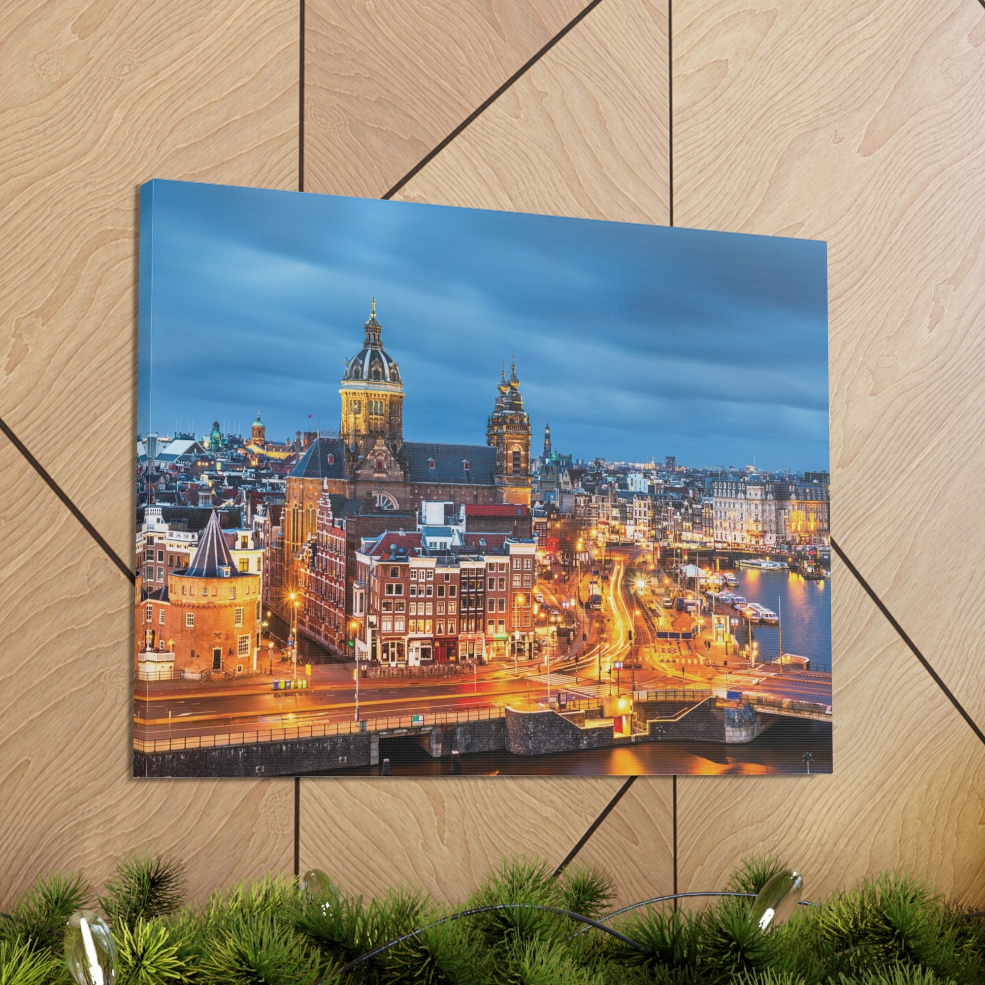 Amsterdam Night Skyline Canvas Artwork High-Quality Breathtaking Stunning Cityscape for Home Decor Ready to Hang-Express Your Love Gifts