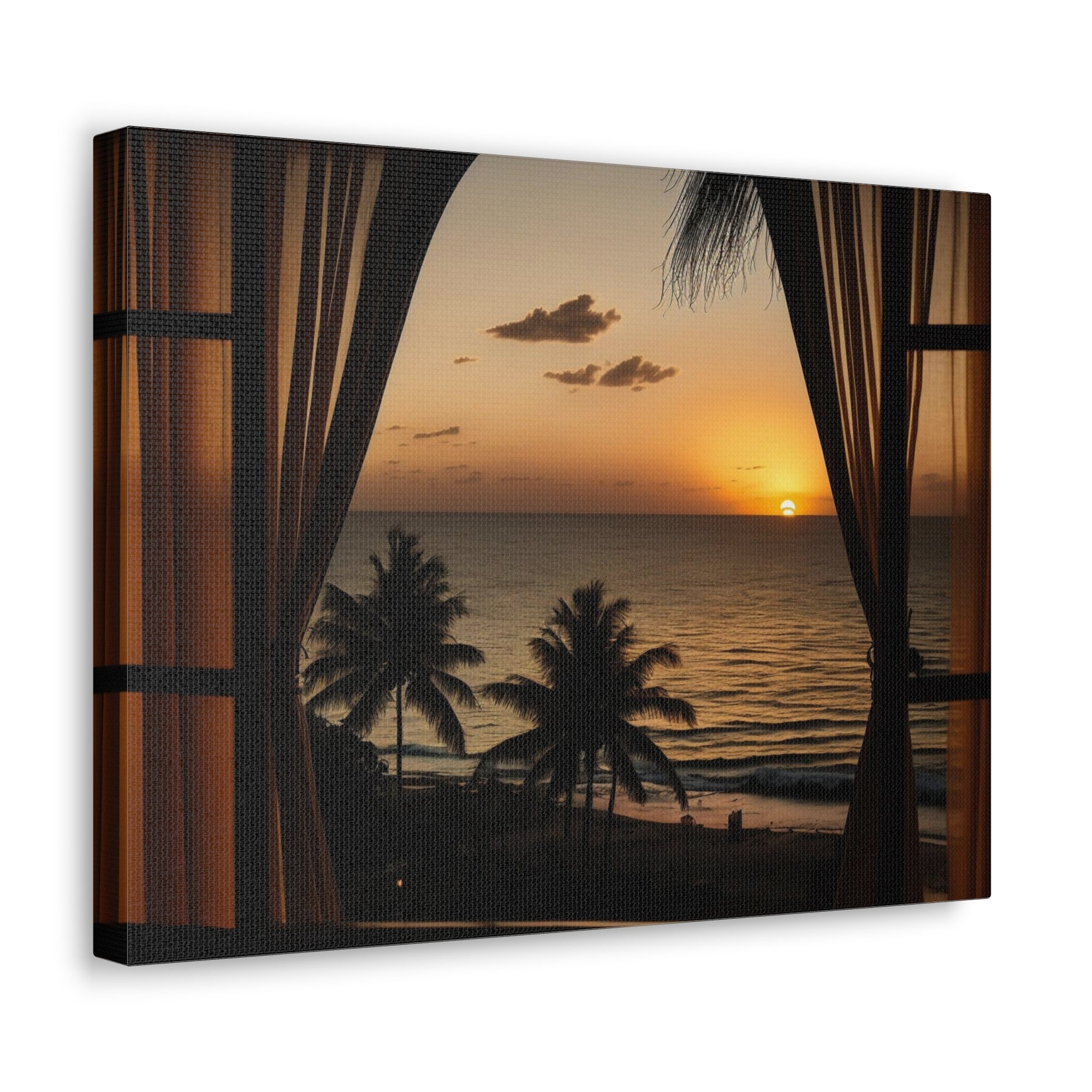 Beautiful View Sunset Sea Open Window Ocean Canvas Wall Art for Home Decor Ready-to-Hang-Express Your Love Gifts