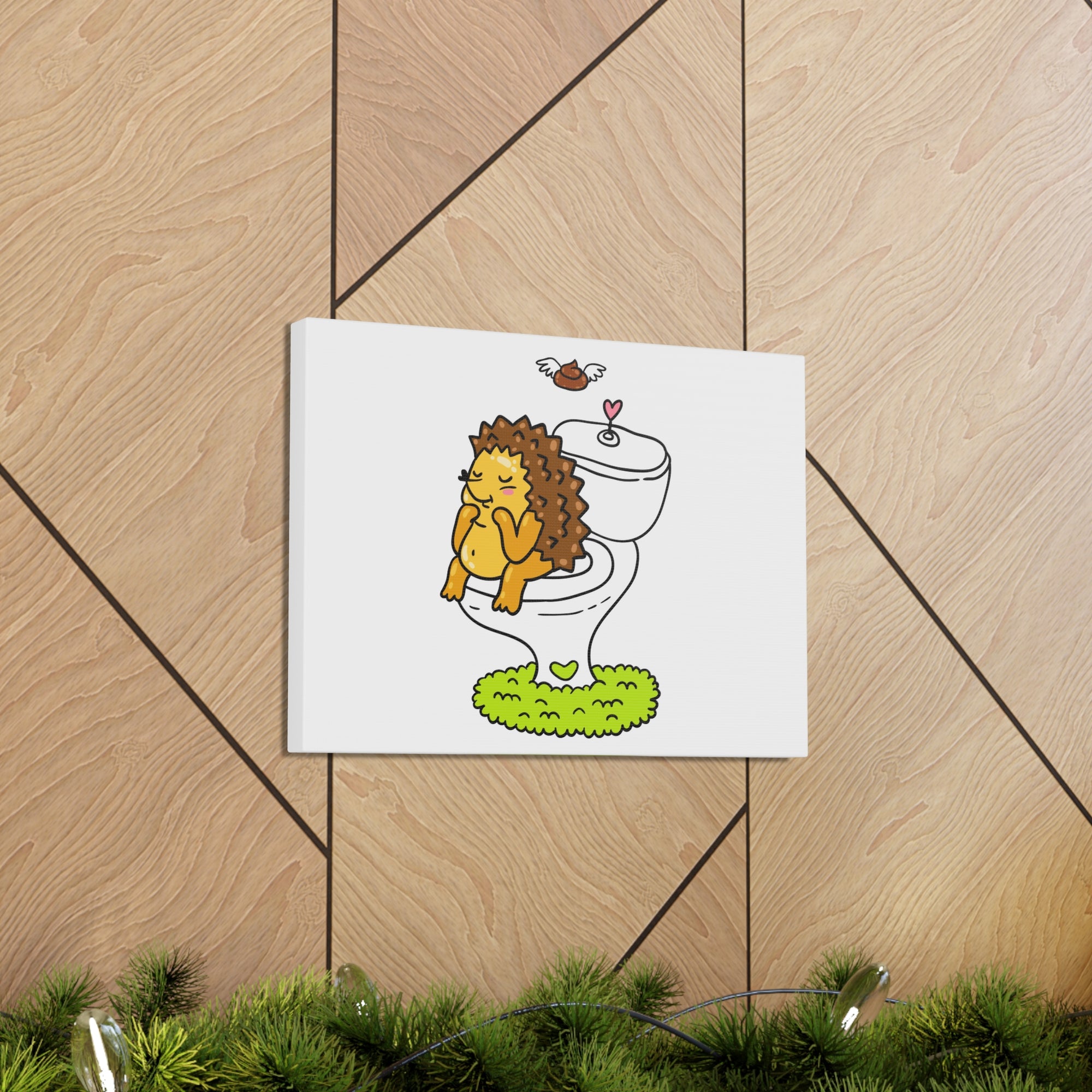 Cute Little Hedgehog Sitting On Toilet Funny Canvas Wall Art for Home Decor Ready-to-Hand-Express Your Love Gifts