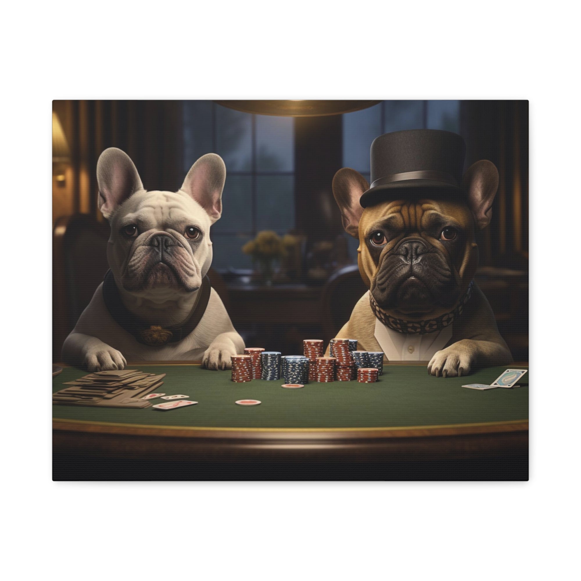 French Bulldogs Playing Poker Animals Playing Card Canvas Wall Art for Home Decor Ready-to-Hang-Express Your Love Gifts