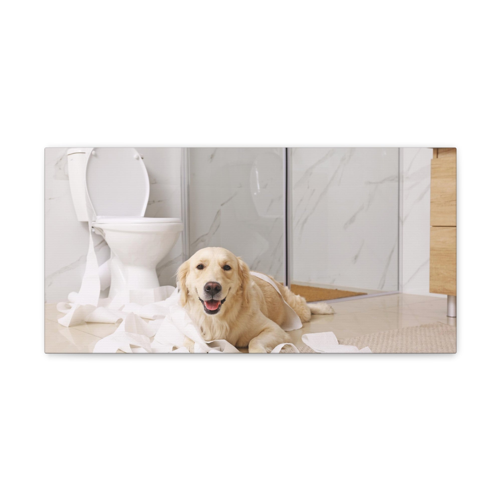 Cute Golden Labrador Retriever Playing On Toilet Funny Canvas Wall Art for Home Decor Ready-to-Hand-Express Your Love Gifts