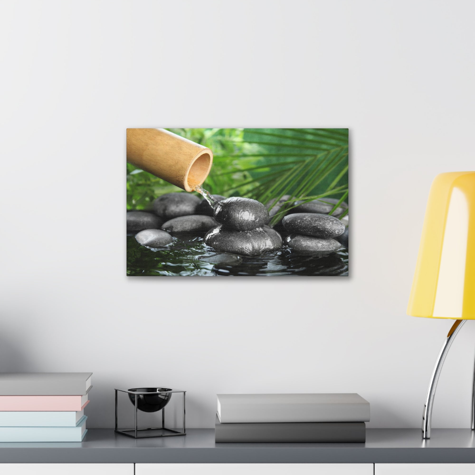 Bamboo Fountain with Stones Forest Floral Nature Photography Canvas Wall Art for Home Decor Ready-to-Hang-Express Your Love Gifts