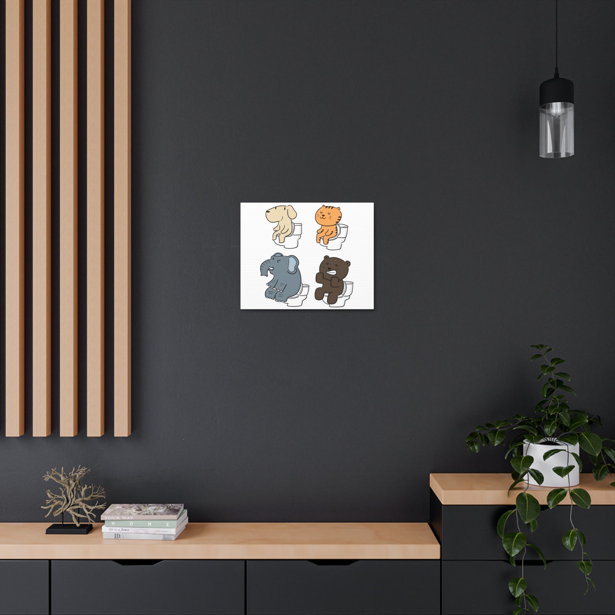 Set Of Animals Sitting On Toilet Funny Canvas Wall Art for Home Decor Ready-to-Hand-Express Your Love Gifts