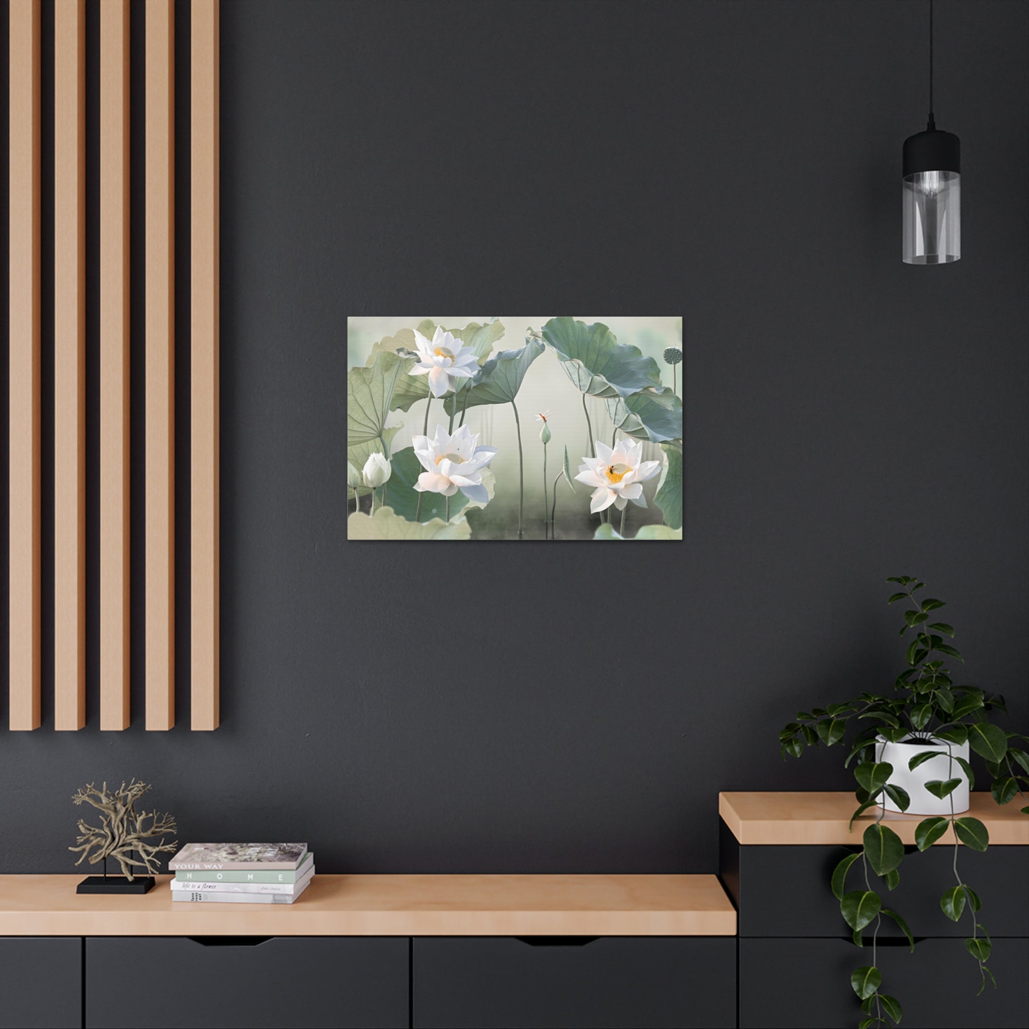 Beautiful White Lotus Flower Canvas Wall Art for Home Decor Ready-to-Hang-Express Your Love Gifts