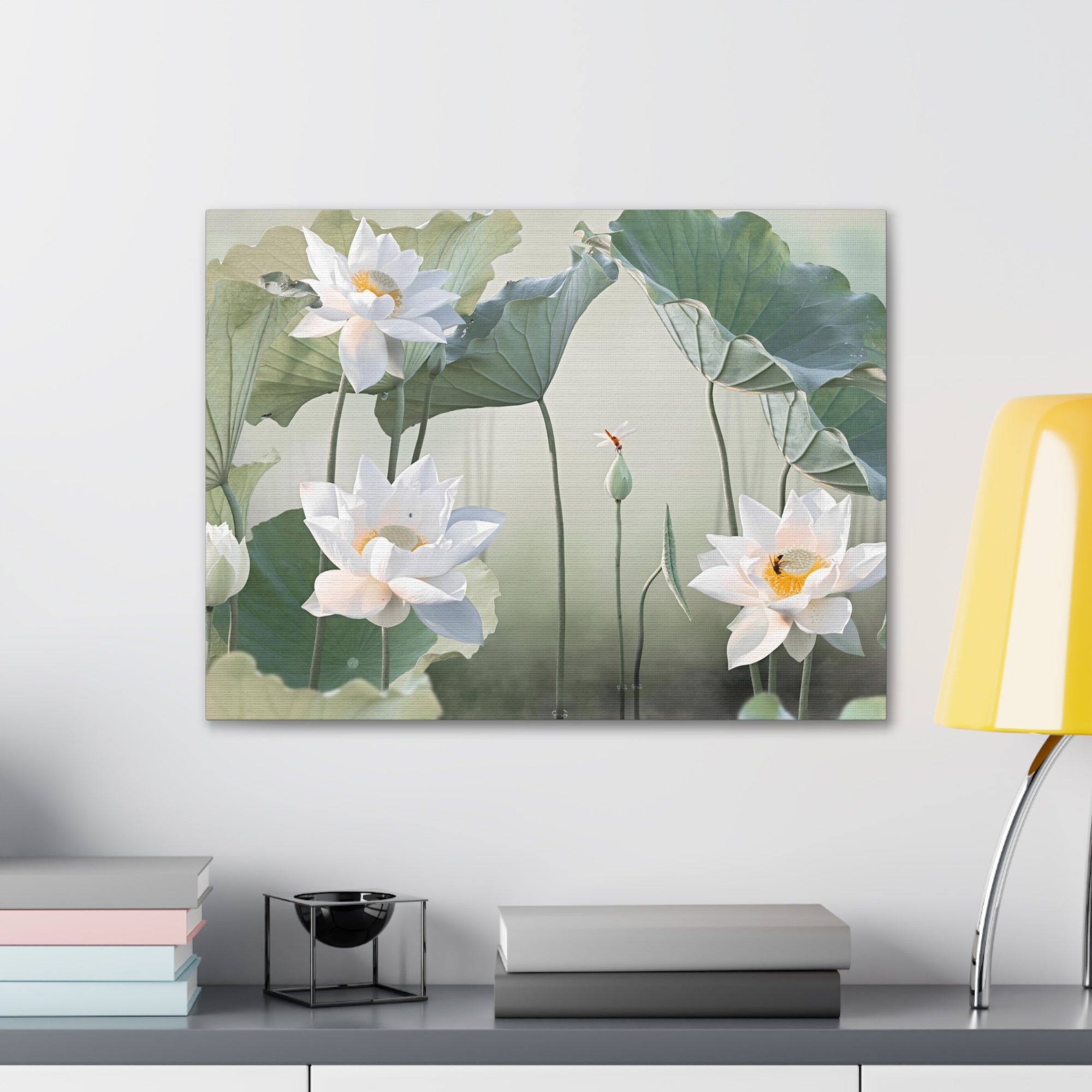 Beautiful White Lotus Flower Canvas Wall Art for Home Decor Ready-to-Hang-Express Your Love Gifts