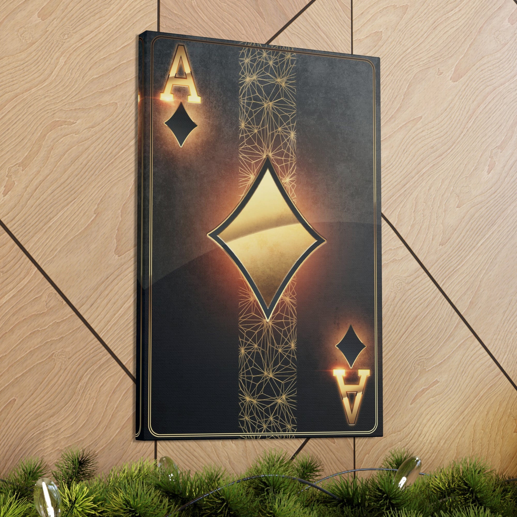 Black Gold Ace Of Diamonds Playing Card Canvas Wall Art for Home Decor Ready-to-Hang-Express Your Love Gifts