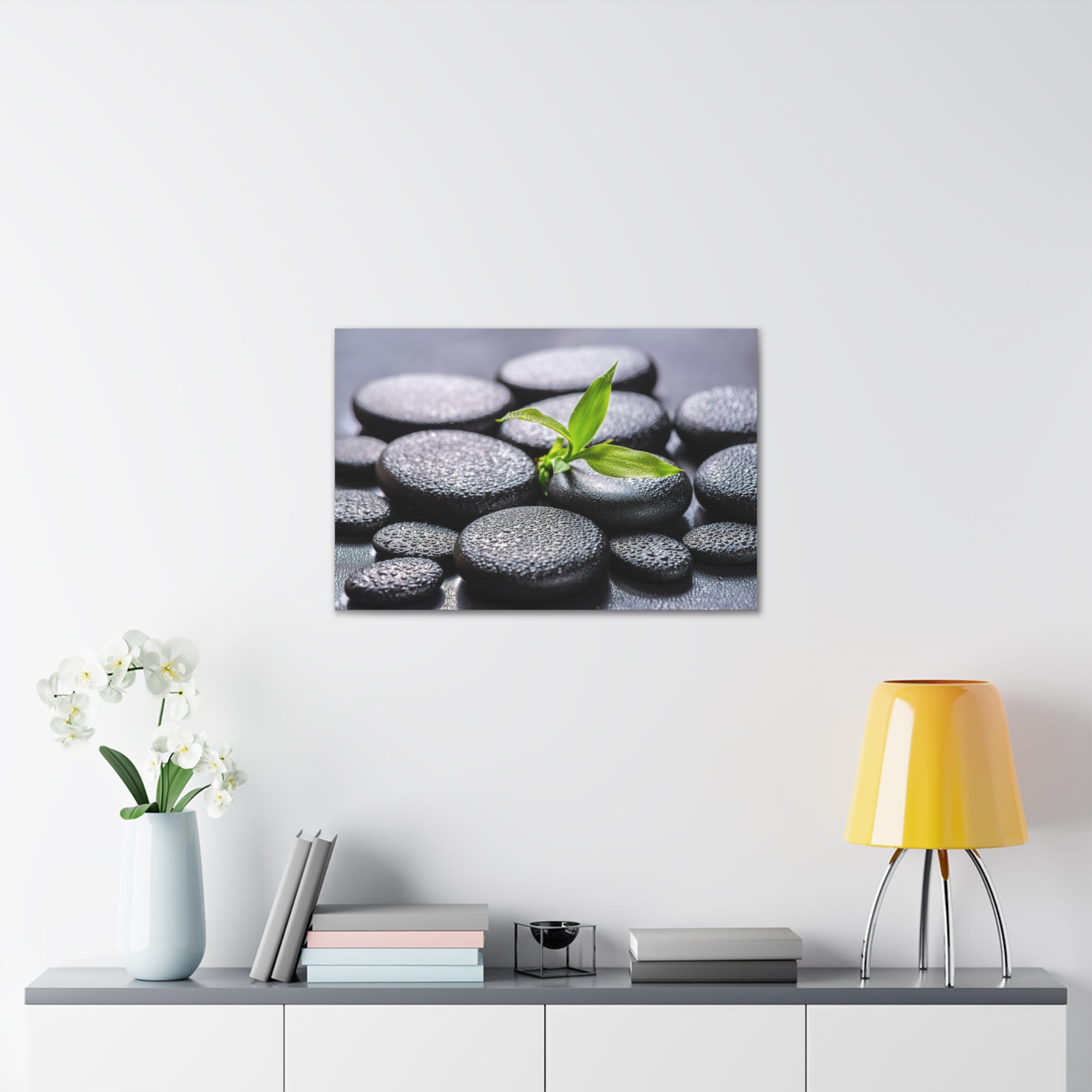 Bamboo on Zen Stones Forest Floral Nature Photography Canvas Wall Art for Home Decor Ready-to-Hang-Express Your Love Gifts