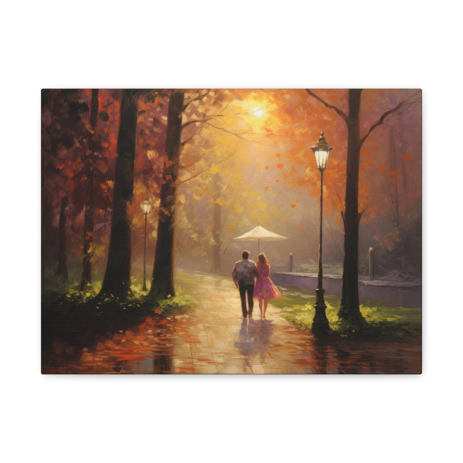 Breathtaking Oil Painting Couple Walking Through Grove Natural Landscape Canvas Wall Art for Home Decor Ready-to-Hang-Express Your Love Gifts