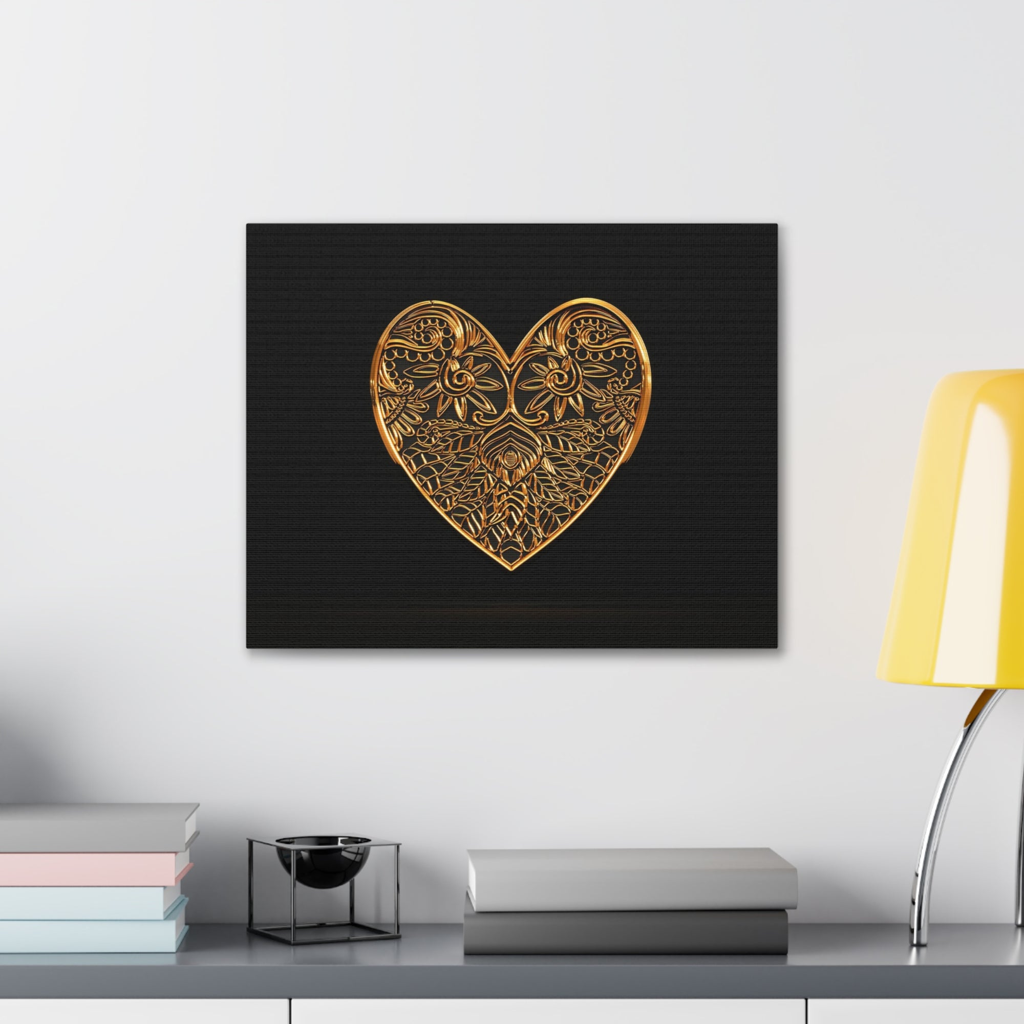 3D Gold Hearts Playing Card Canvas Wall Art for Home Decor Ready-to-Hang-Express Your Love Gifts