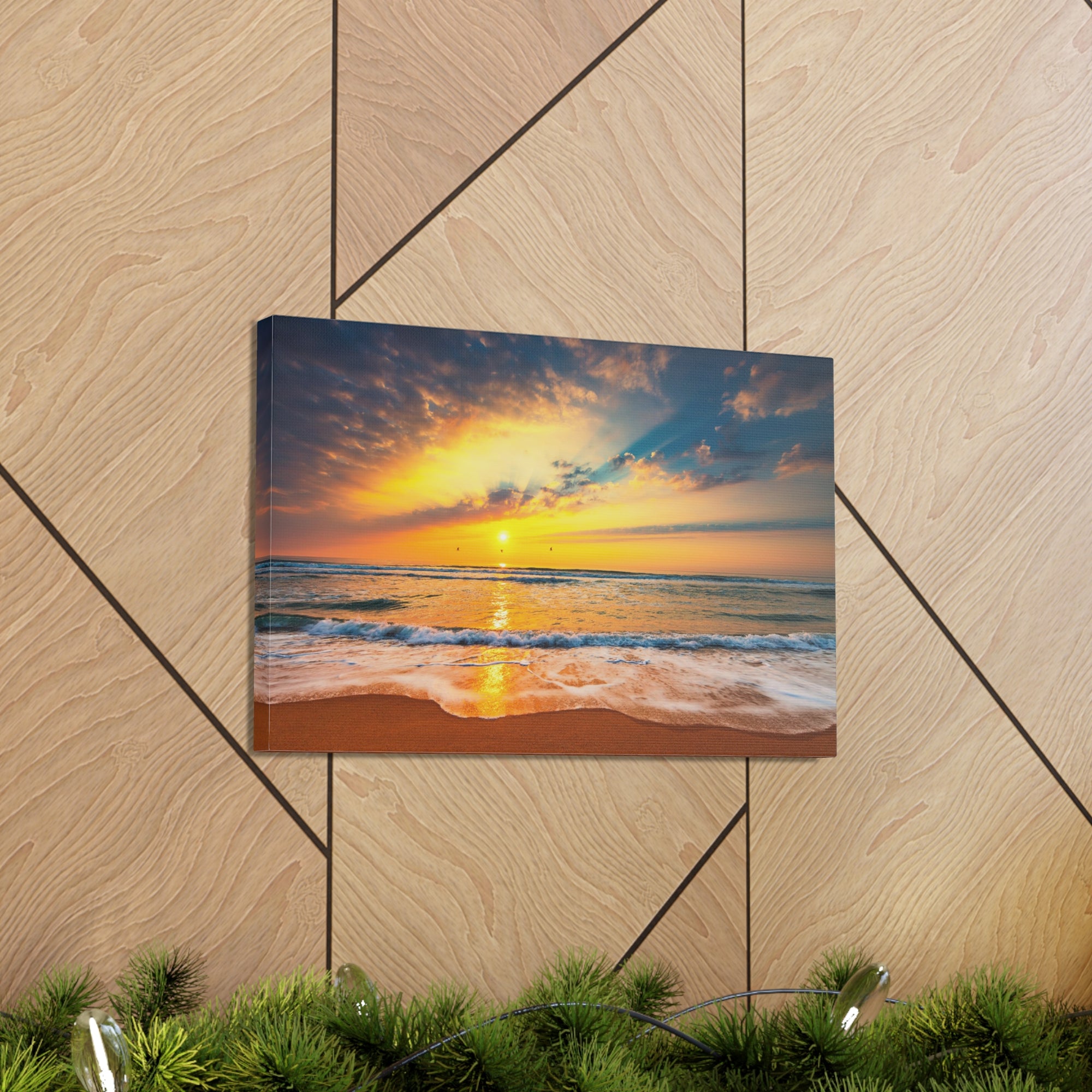 Beach Sunrise Over Tropical Sea Ocean Canvas Wall Art for Home Decor Ready-to-Hang-Express Your Love Gifts