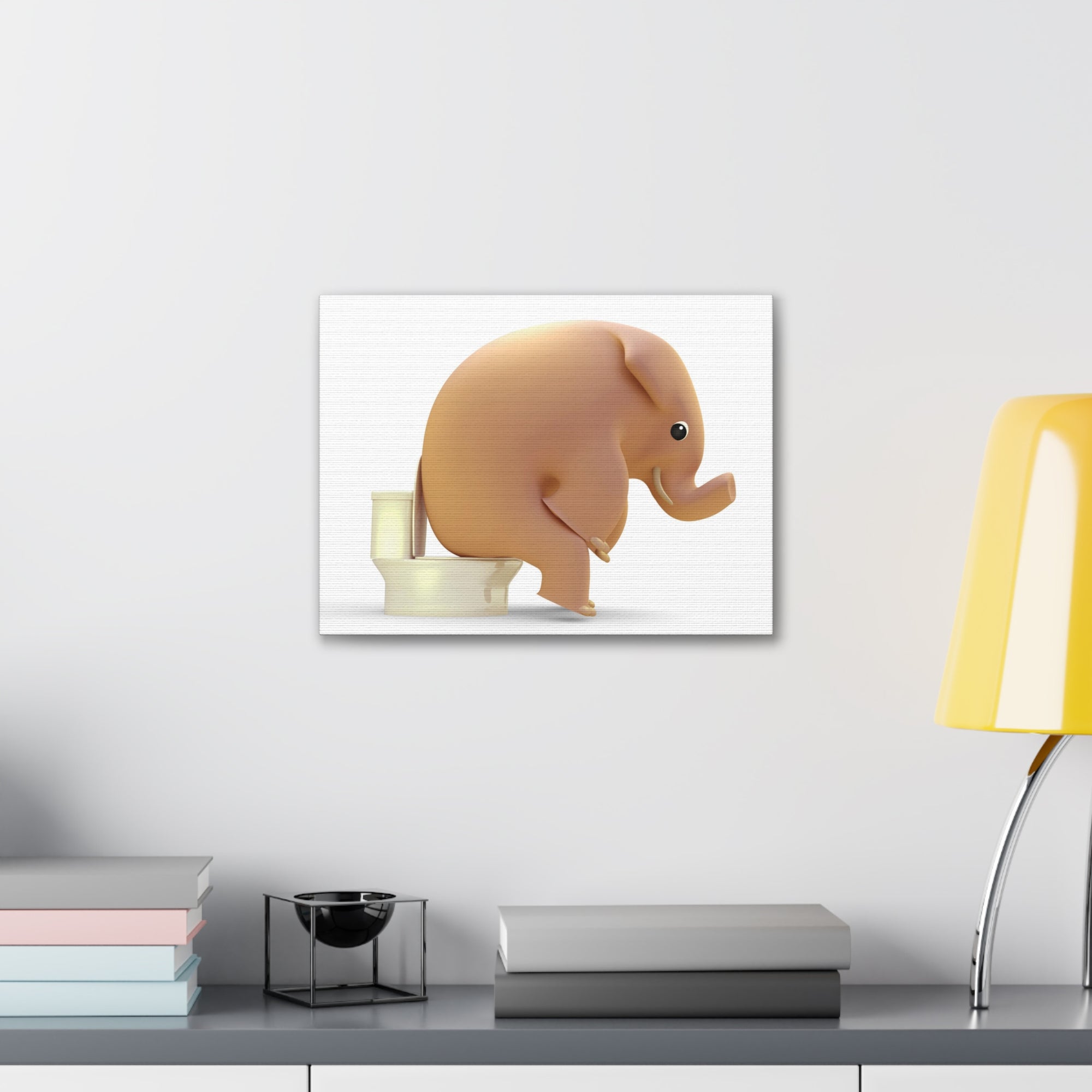 3D Elephant Seated On Toilet Funny Canvas Wall Art for Home Decor Ready-to-Hand-Express Your Love Gifts