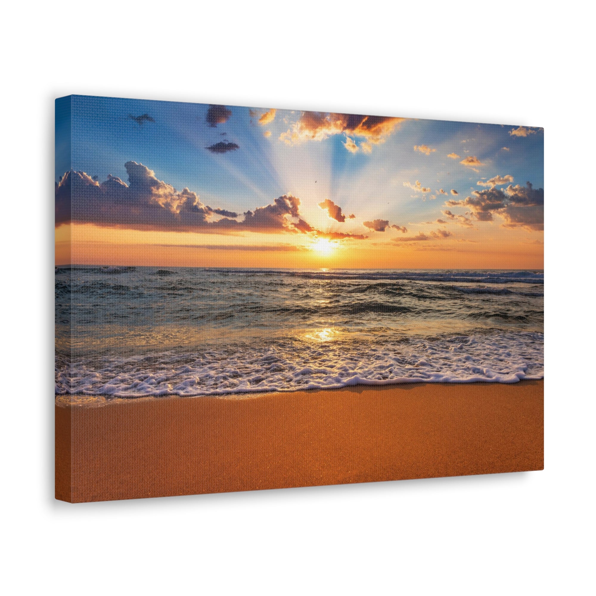 Beach Sunrise Deep Blue Sky Ocean Canvas Wall Art for Home Decor Ready-to-Hang-Express Your Love Gifts