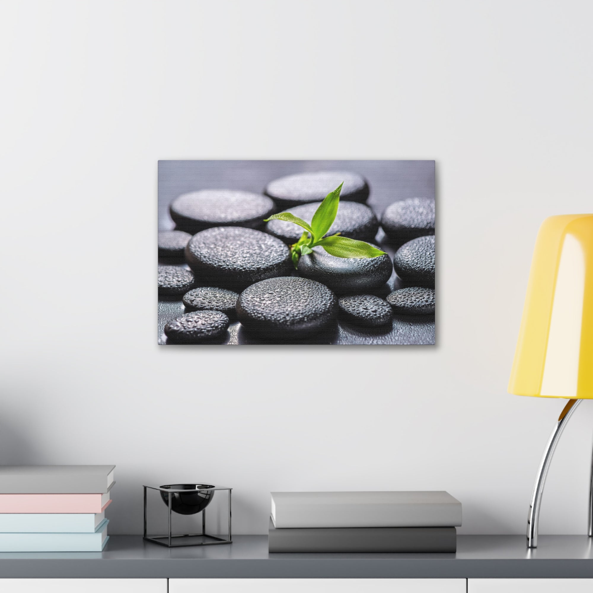 Bamboo on Zen Stones Forest Floral Nature Photography Canvas Wall Art for Home Decor Ready-to-Hang-Express Your Love Gifts