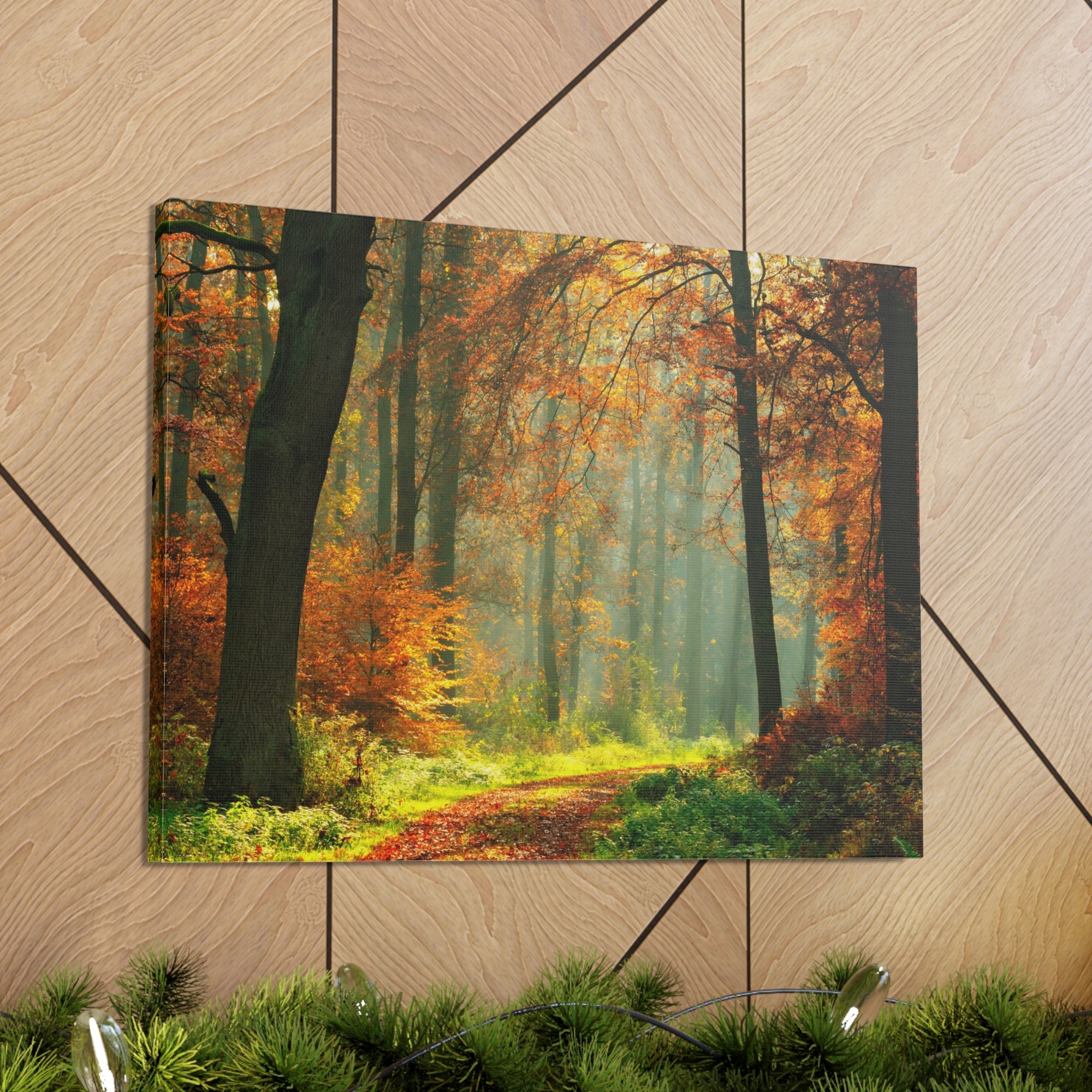 Autumn Tree Trail Forest Nature Wilderness Photography Canvas Wall Art for Home Decor Ready-to-Hang-Express Your Love Gifts