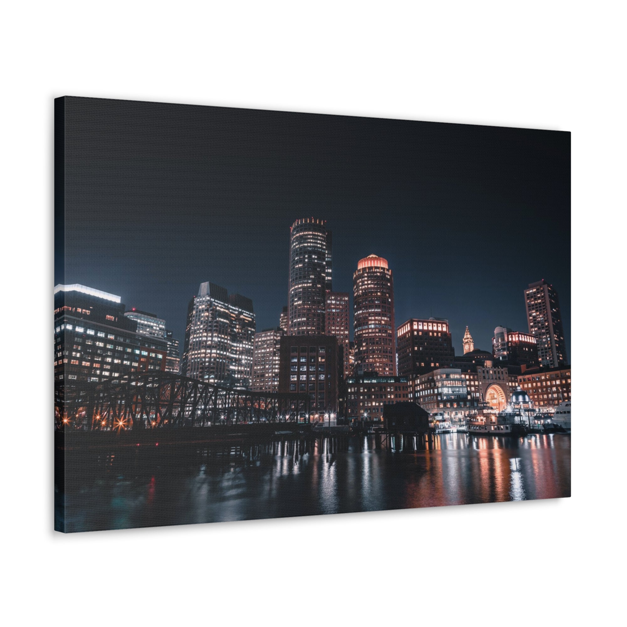 Boston Night Skyline Canvas Artwork High-Quality Breathtaking Stunning Cityscape for Home Decor Ready to Hang-Express Your Love Gifts