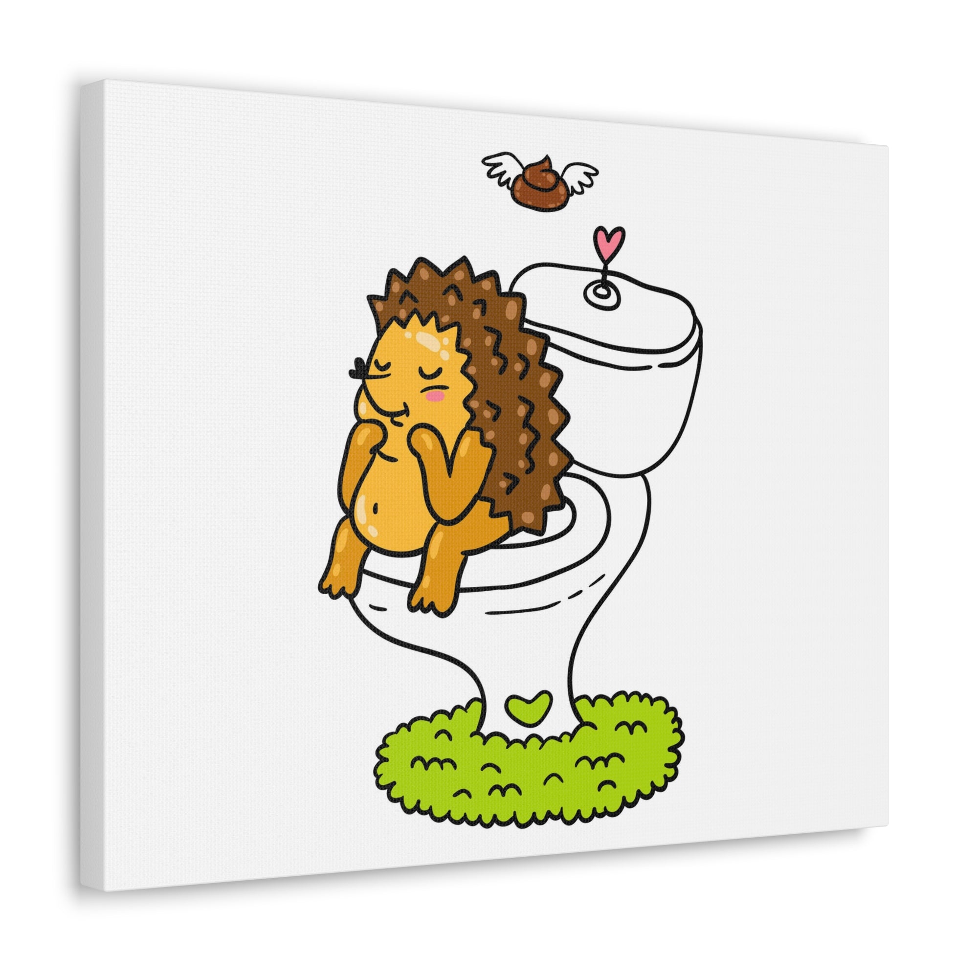 Cute Little Hedgehog Sitting On Toilet Funny Canvas Wall Art for Home Decor Ready-to-Hand-Express Your Love Gifts