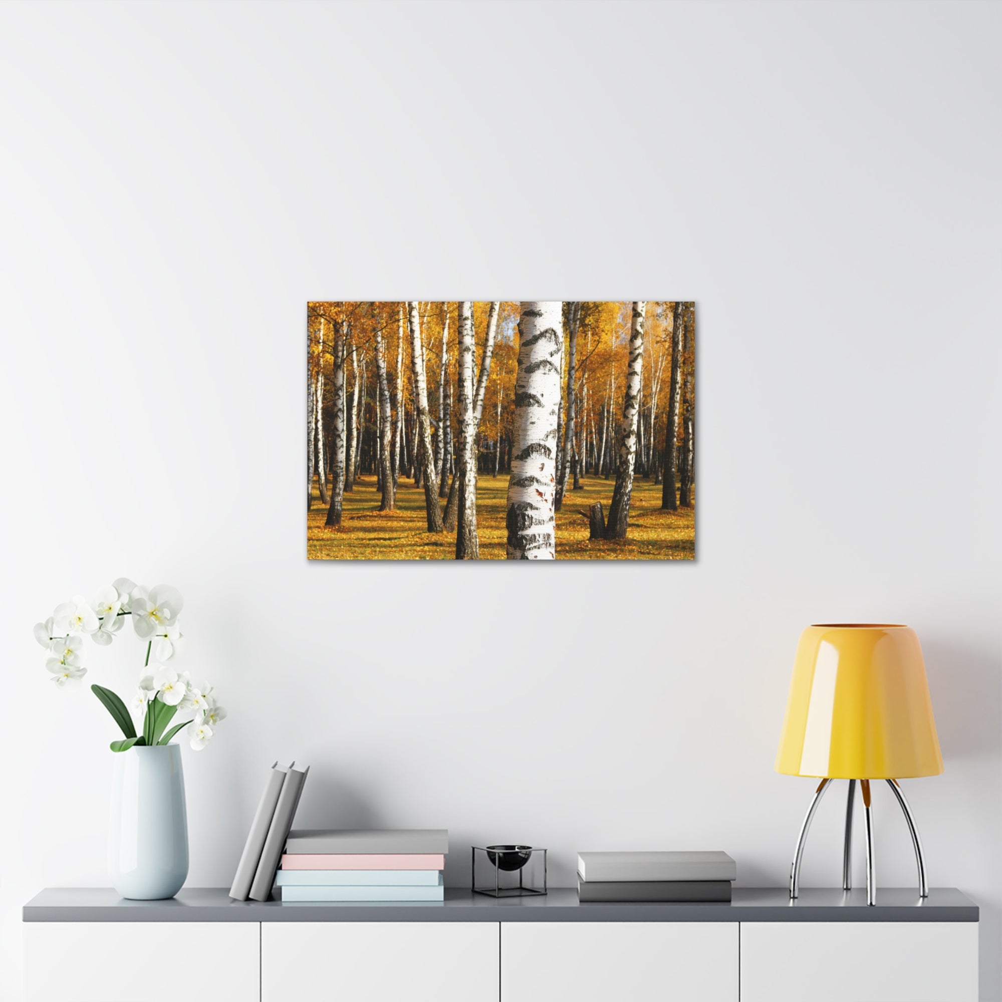 Birch Tree Orange Forest Nature Wilderness Photography Canvas Wall Art for Home Decor Ready-to-Hang-Express Your Love Gifts