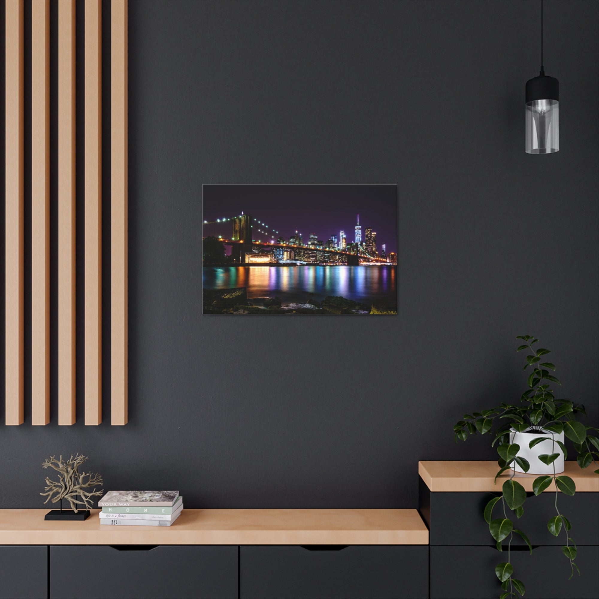 Brooklyn Night Skyline Canvas Artwork High-Quality Breathtaking Stunning Cityscape for Home Decor Ready to Hang-Express Your Love Gifts