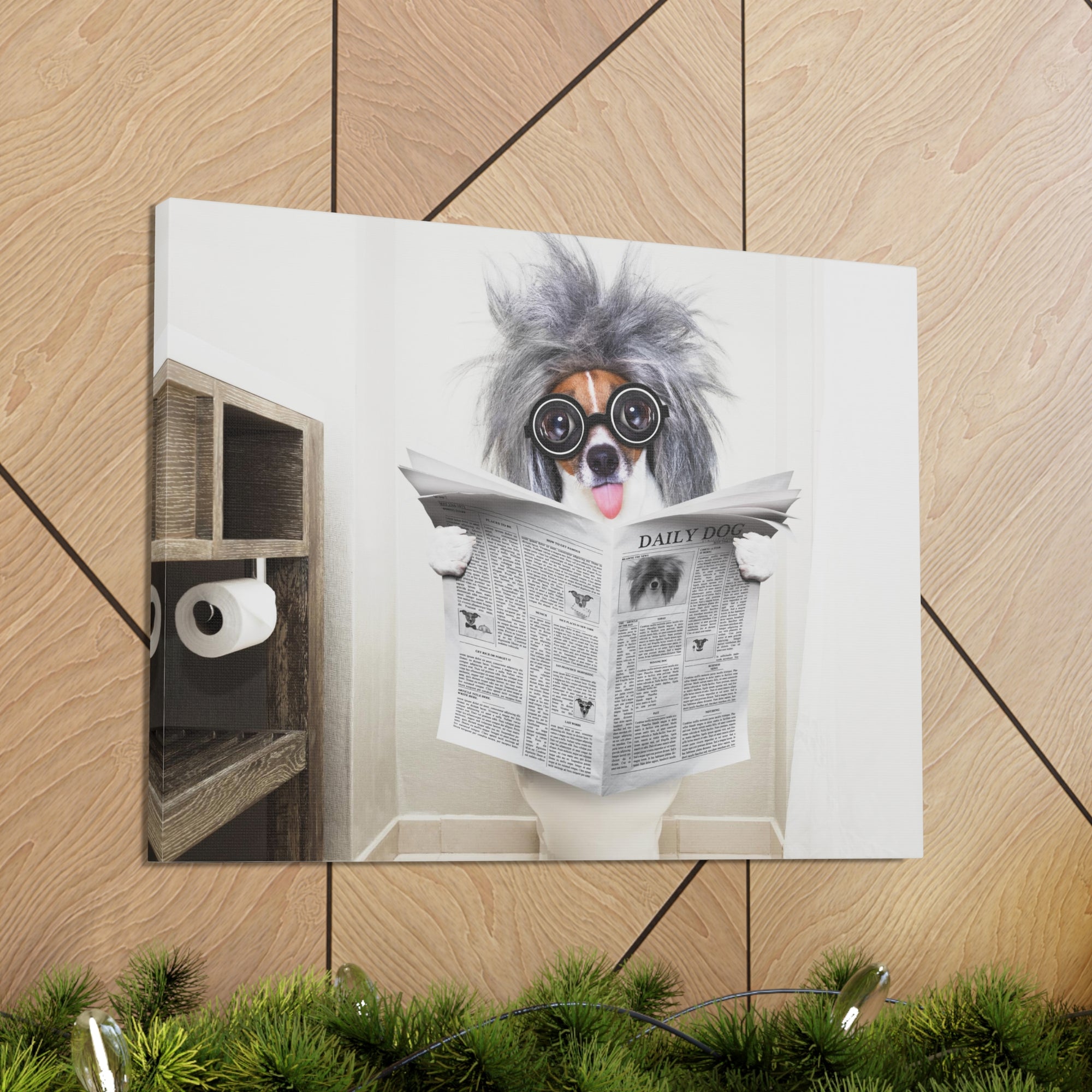 Smart Dumb Jack Russell Terrier Reading Newspaper On Toilet Funny Canvas Wall Art for Home Decor Ready-to-Hand-Express Your Love Gifts