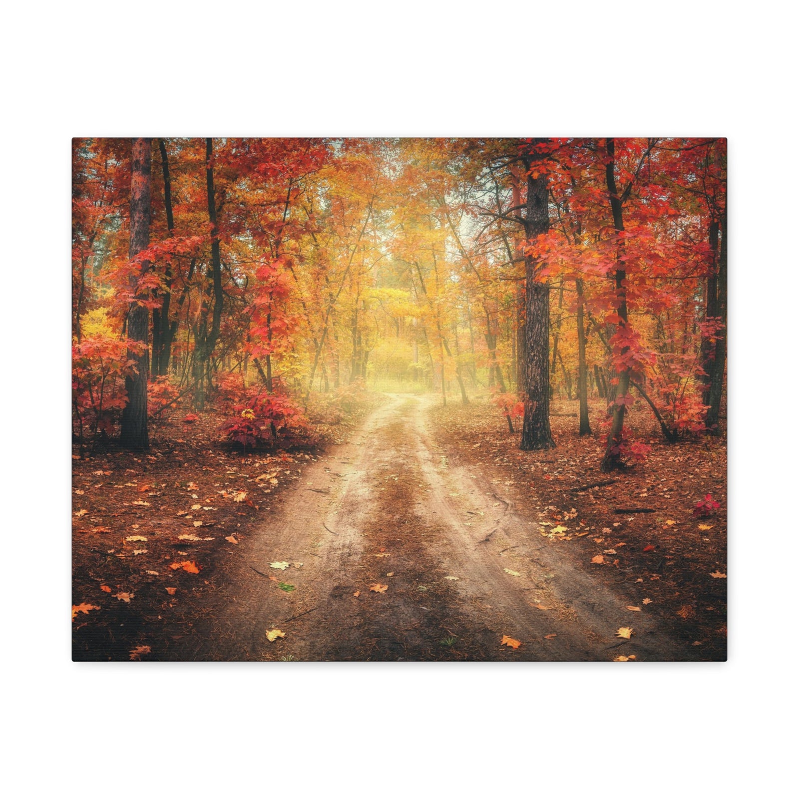 Autumn Forest Misty Orange Tree Path Nature Wilderness Photography Canvas Wall Art for Home Decor Ready-to-Hang-Express Your Love Gifts