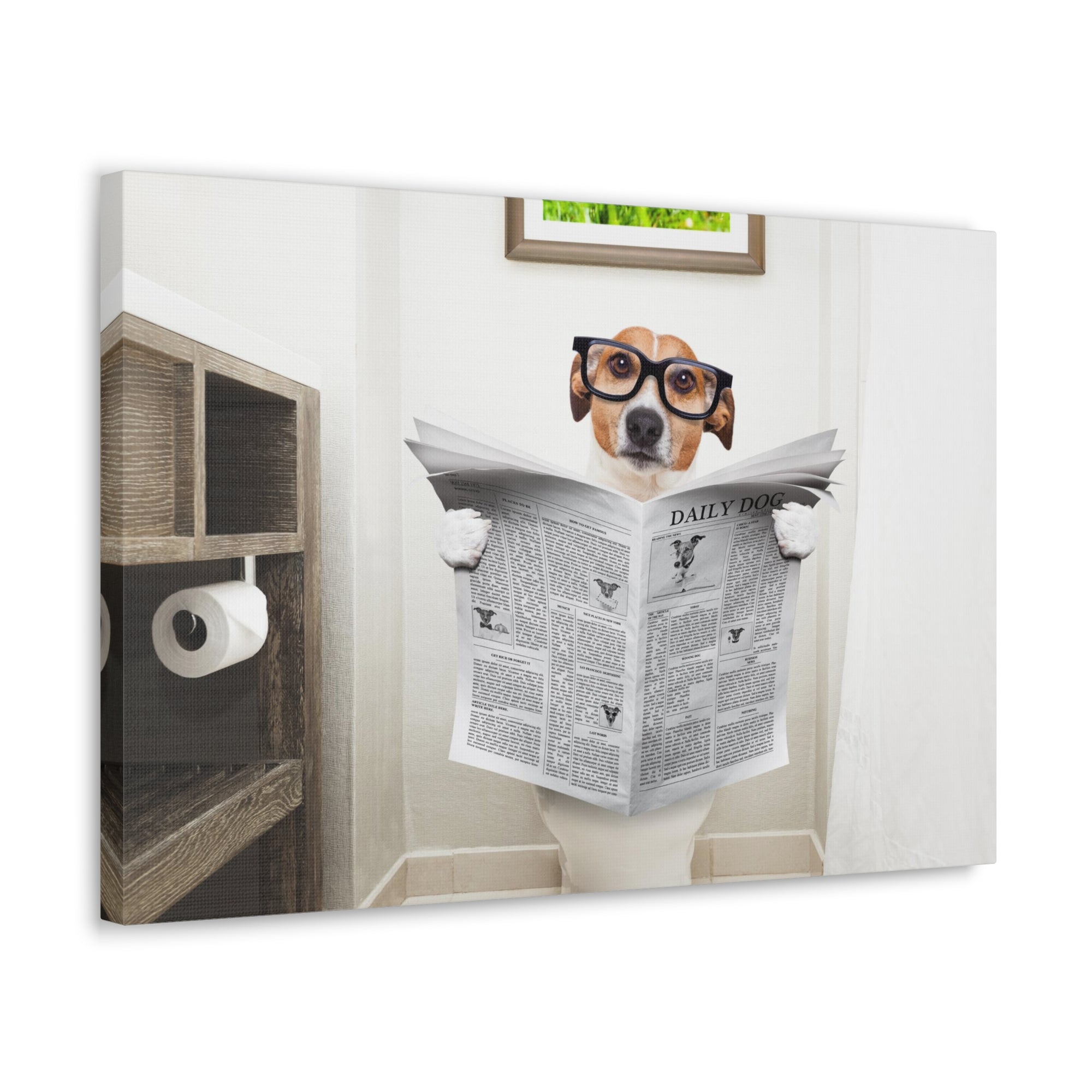 Jack Russell Reading Newspaper On Toilet Funny Canvas Wall Art for Home Decor Ready-to-Hang-Express Your Love Gifts