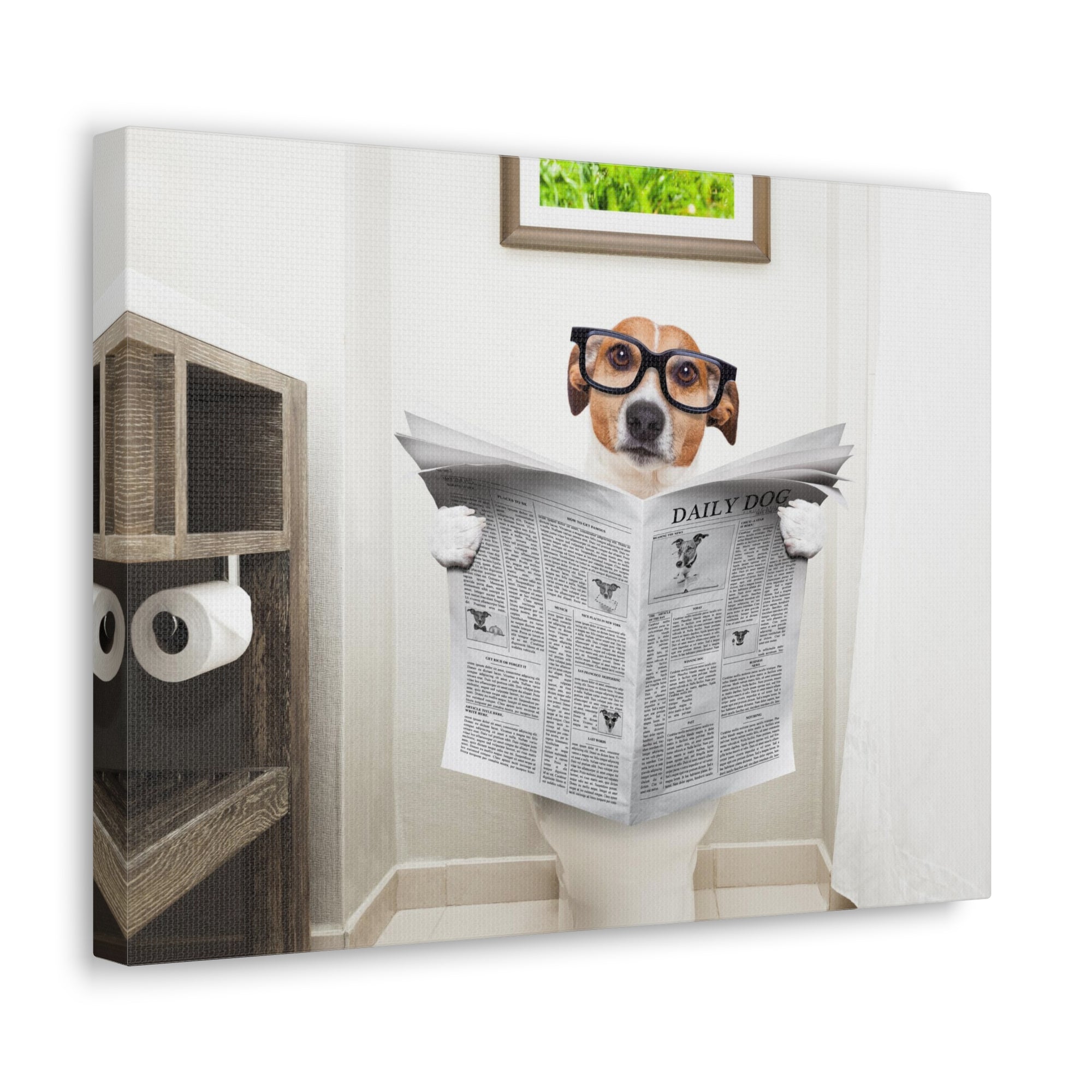 Jack Russell Reading Newspaper On Toilet Funny Canvas Wall Art for Home Decor Ready-to-Hang-Express Your Love Gifts