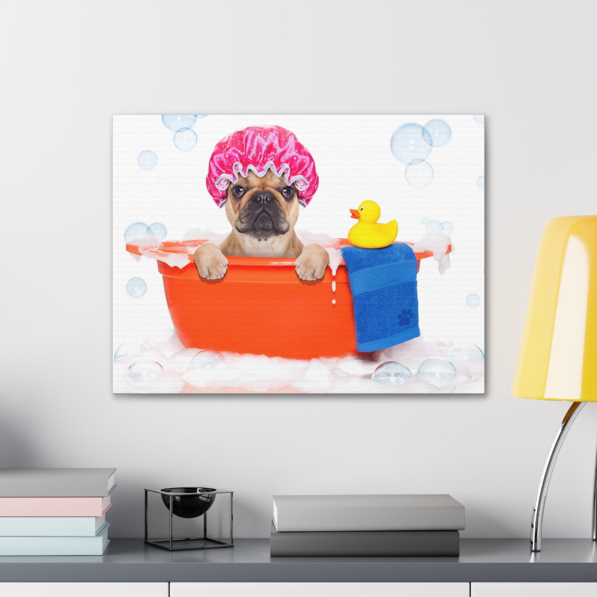 Funny French Bulldog Bathee Canvas Wall Art for Home Decor Ready-to-Hang-Express Your Love Gifts