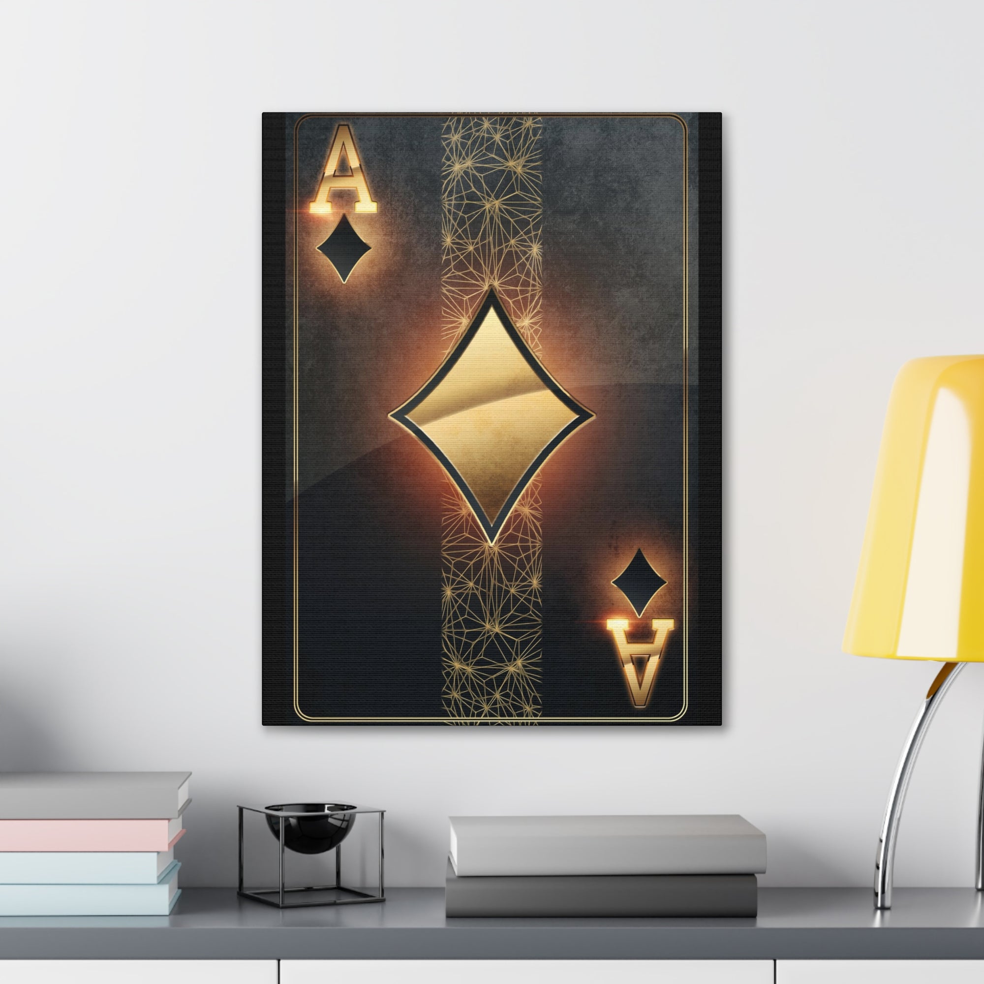 Black Gold Ace Of Diamonds Playing Card Canvas Wall Art for Home Decor Ready-to-Hang-Express Your Love Gifts