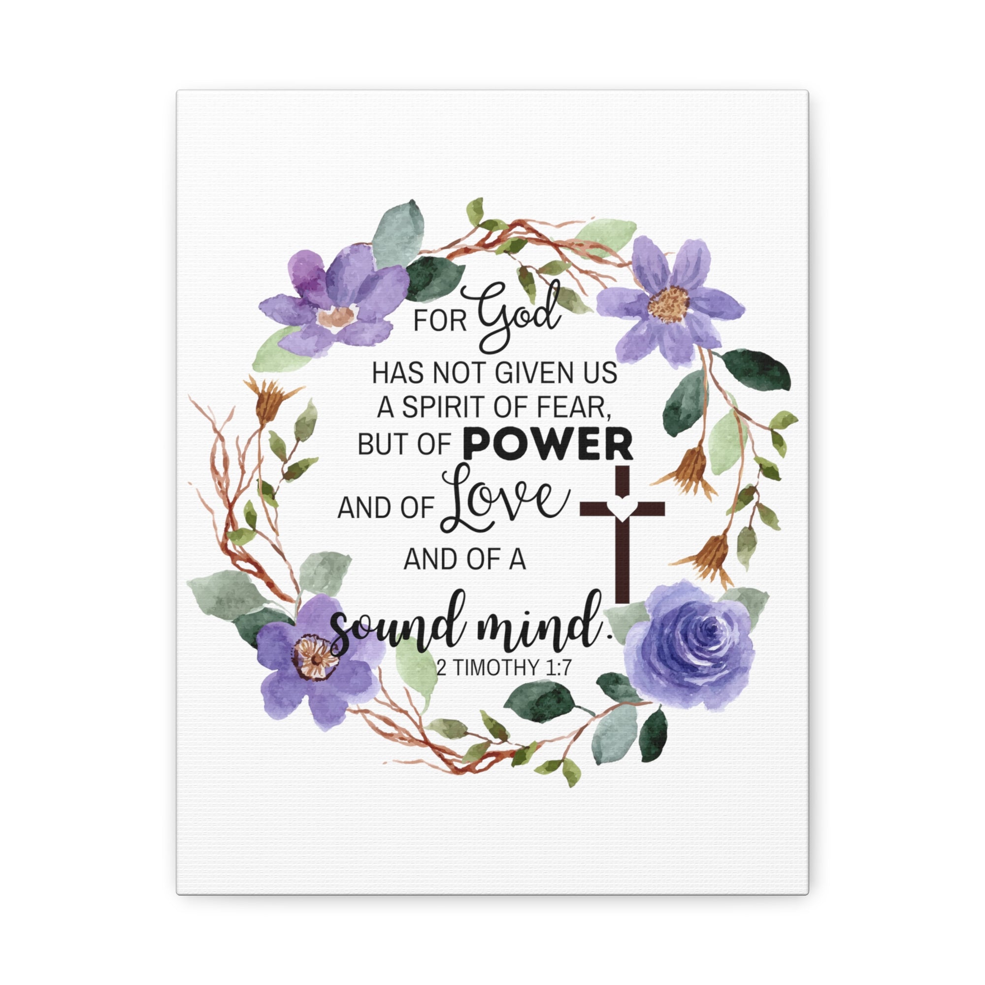 Scripture Walls 2 Timothy 1:7 Sound Mind Floral Wreath Bible Canvas Christian Wall Art Ready to Hang Unframed-Express Your Love Gifts