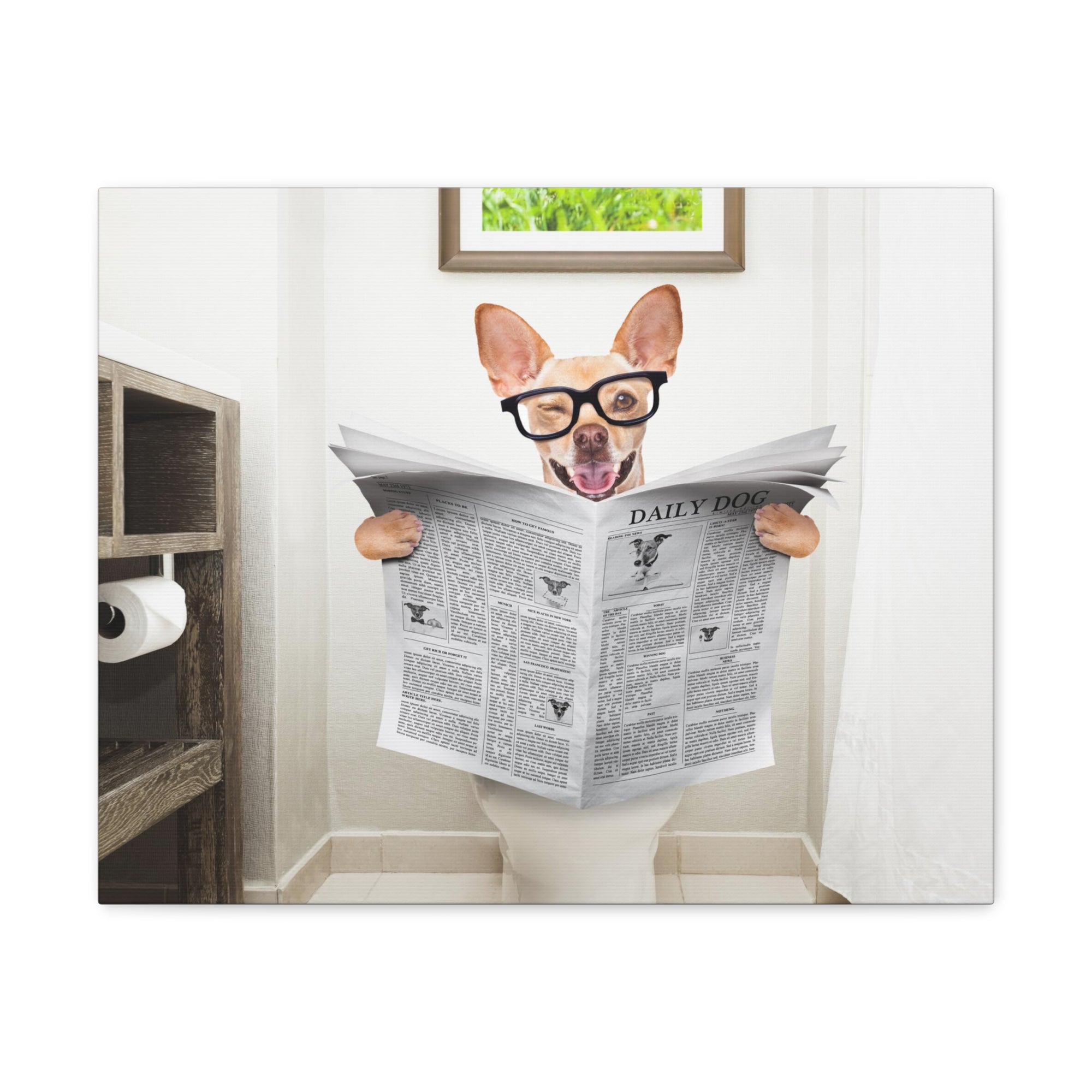 Funny Chihuahua Reading Newspaper On Toilet Funny Canvas Wall Art for Home Decor Ready-to-Hand-Express Your Love Gifts