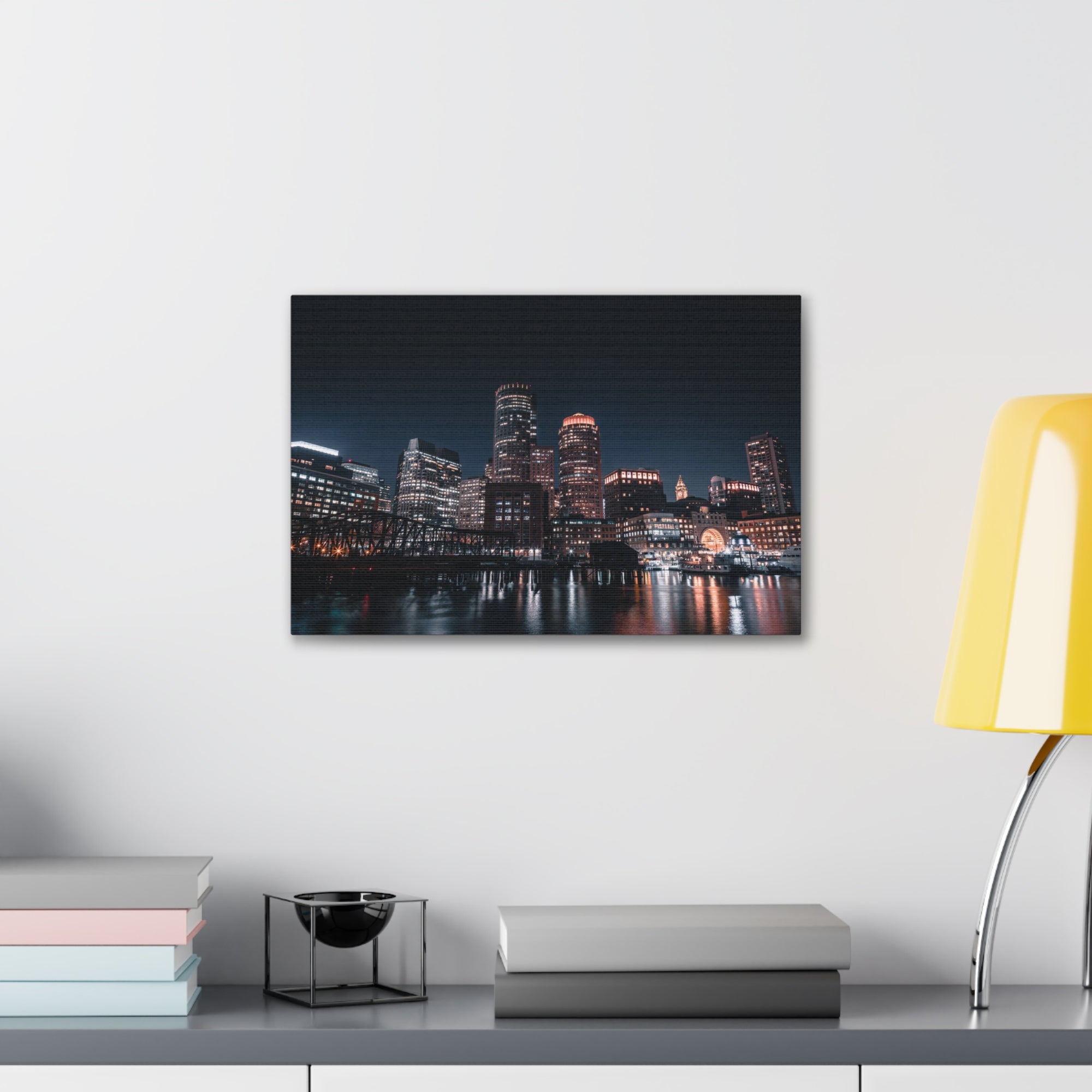 Boston Night Skyline Canvas Artwork High-Quality Breathtaking Stunning Cityscape for Home Decor Ready to Hang-Express Your Love Gifts