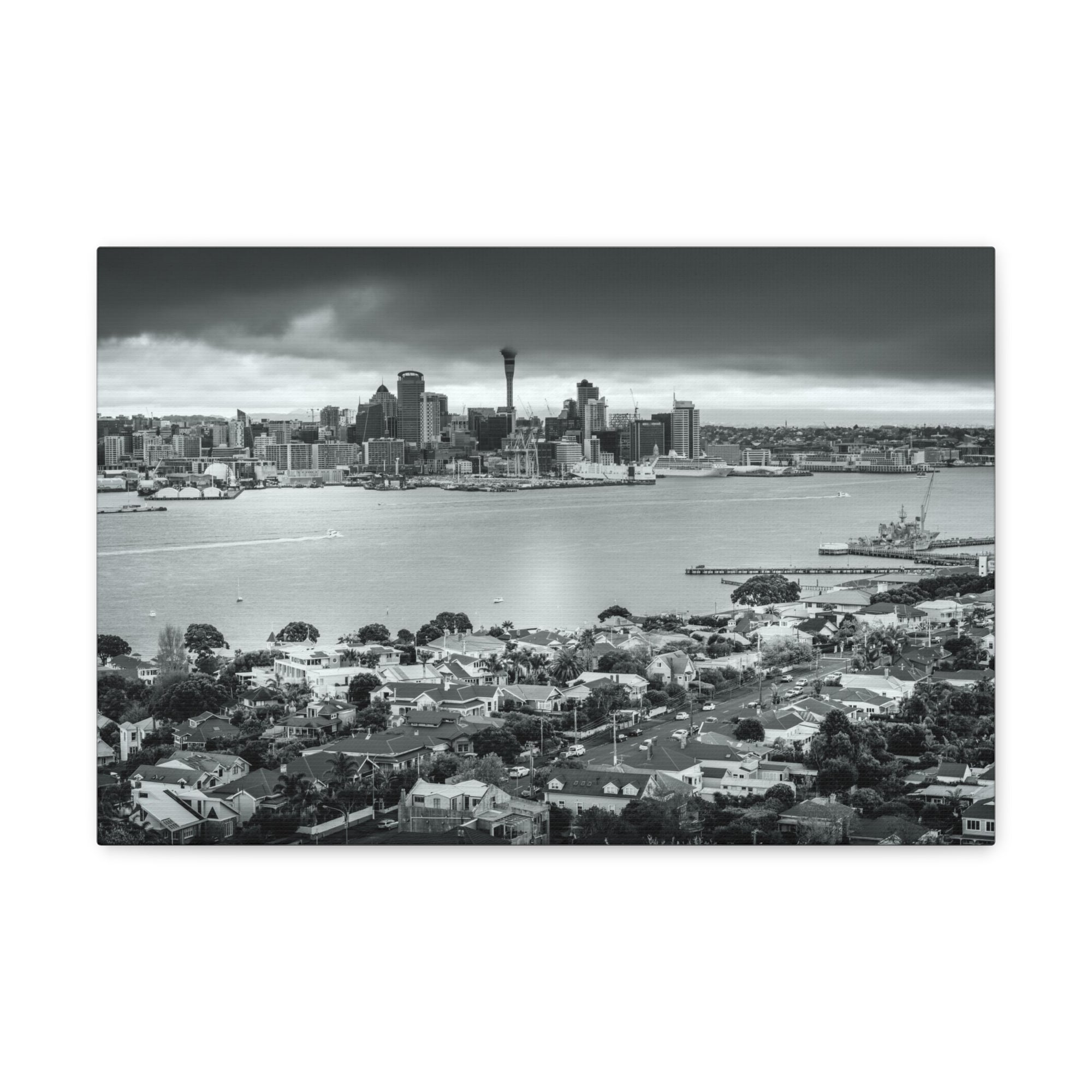 Auckland Black And White Skyline Canvas Artwork High-Quality Breathtaking Stunning Cityscape for Home Decor Ready to Hang-Express Your Love Gifts