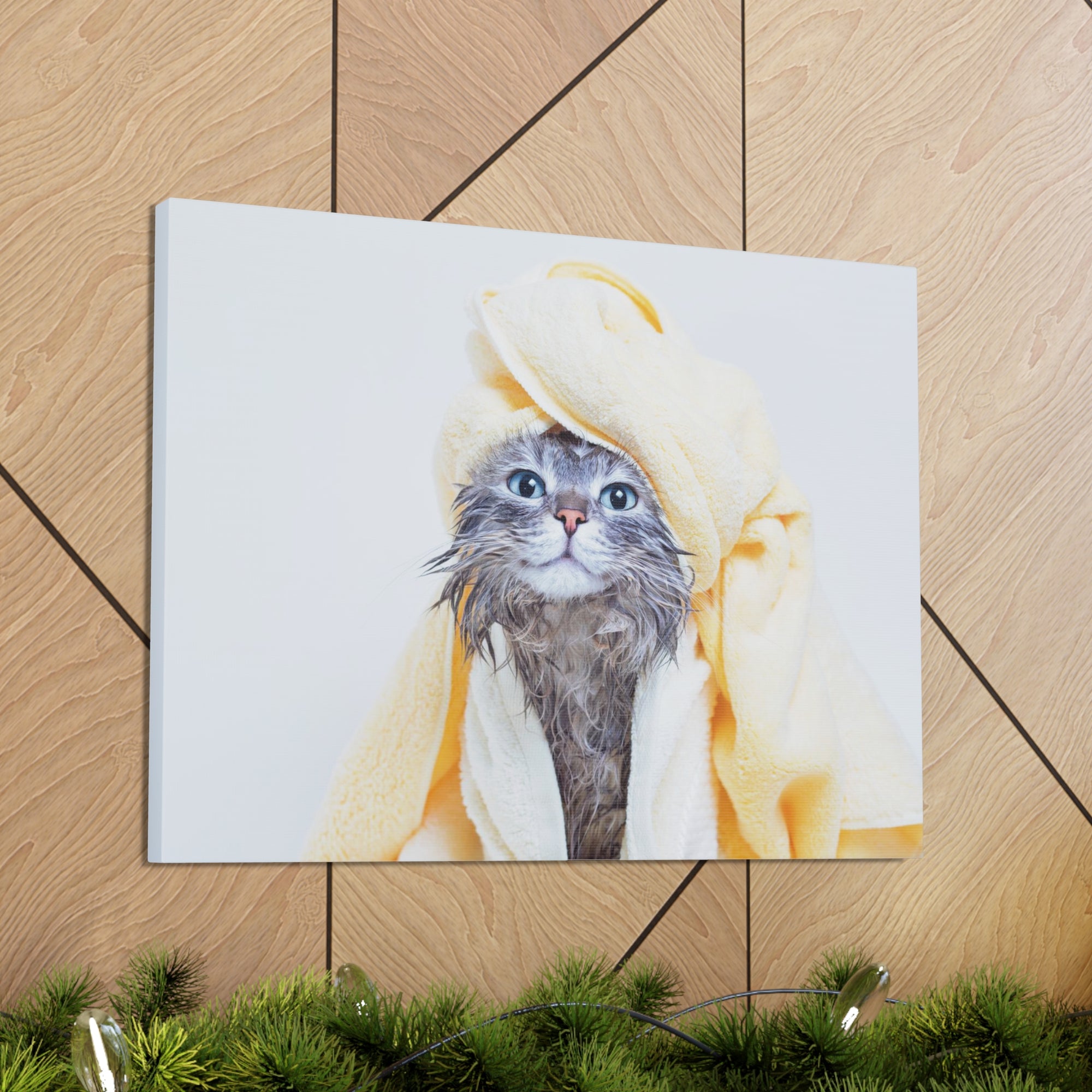 Funny Tabby Cat Bathee Canvas Wall Art for Home Decor Ready-to-Hang-Express Your Love Gifts