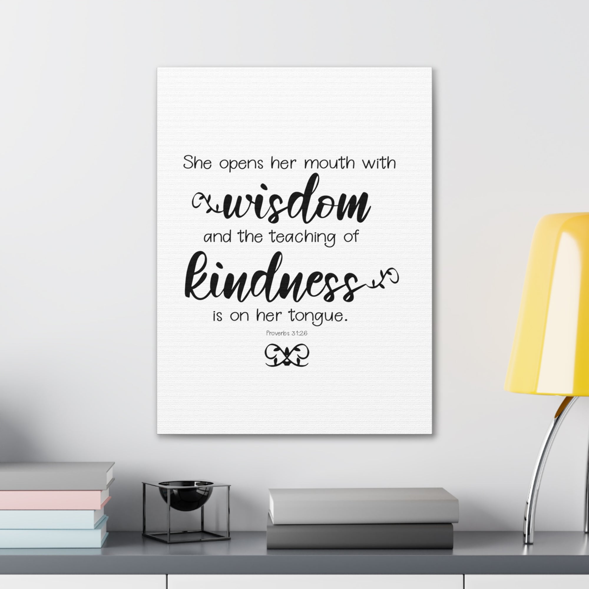 Scripture Walls Proverbs 31:26 Wisdom and Kindness Bible Verse Canvas Christian Wall Art Ready to Hang Unframed-Express Your Love Gifts