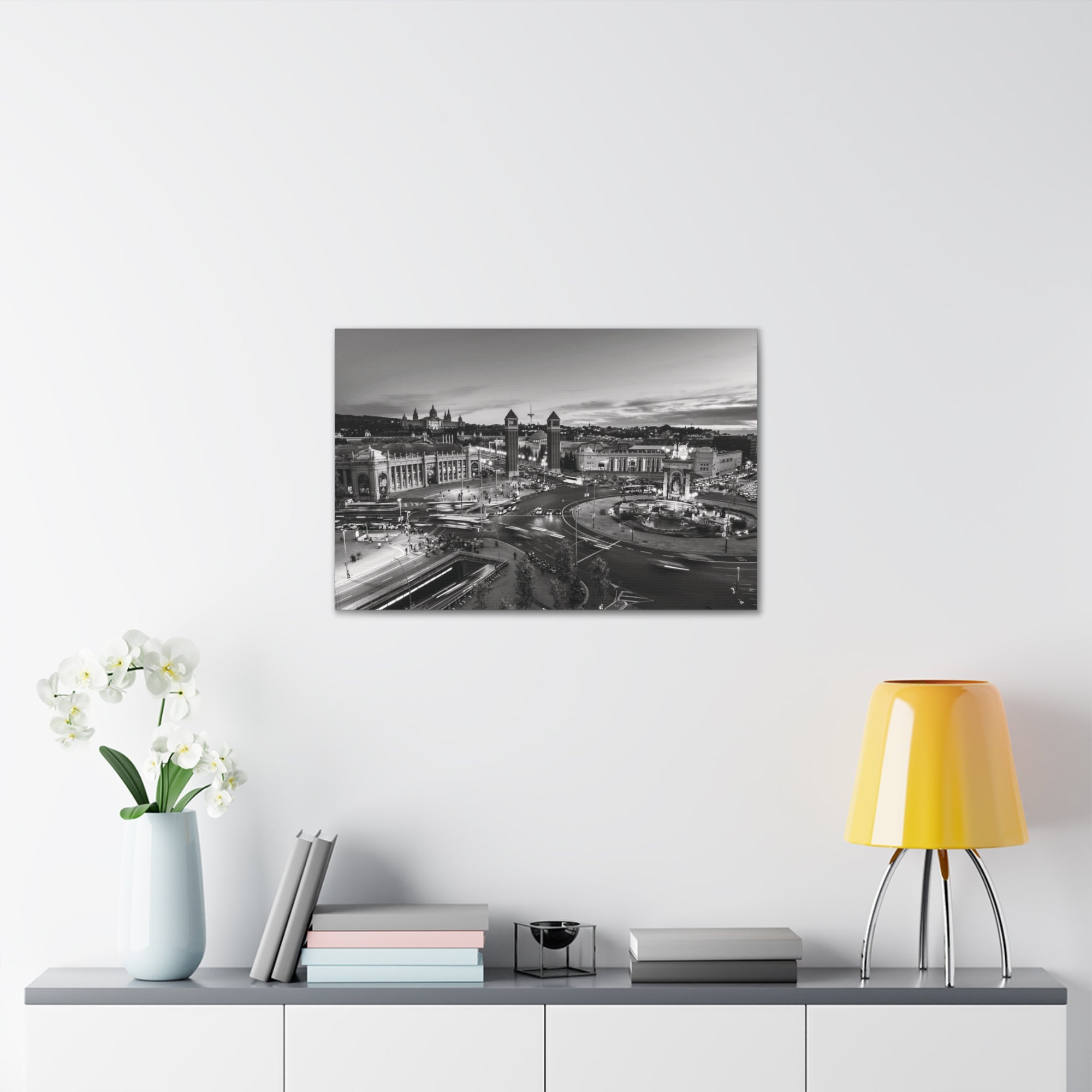 Barcelona Black And White Skyline Canvas Artwork High-Quality Breathtaking Stunning Cityscape for Home Decor Ready to Hang-Express Your Love Gifts