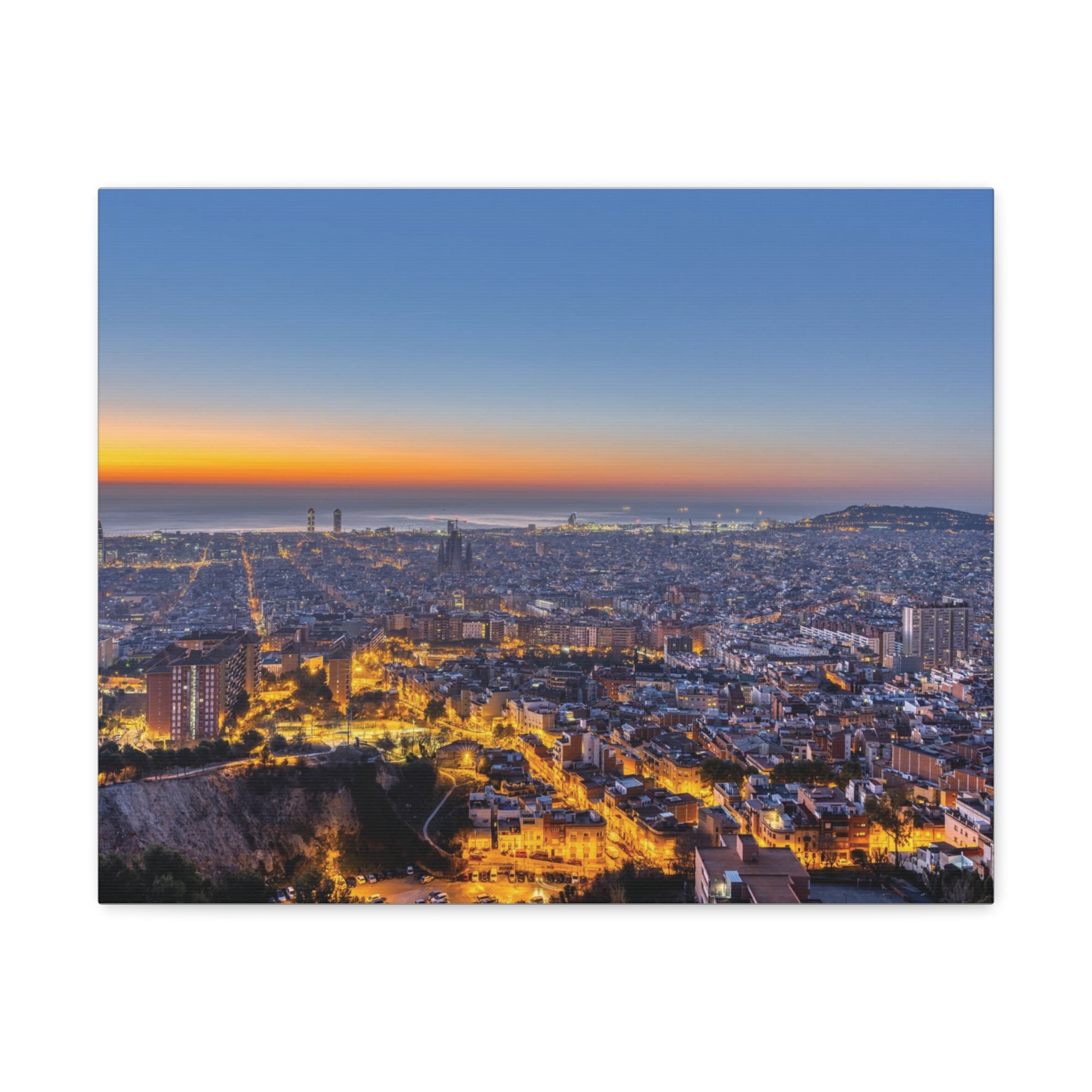 Barcelona Night Skyline Canvas Artwork High-Quality Breathtaking Stunning Cityscape for Home Decor Ready to Hang-Express Your Love Gifts