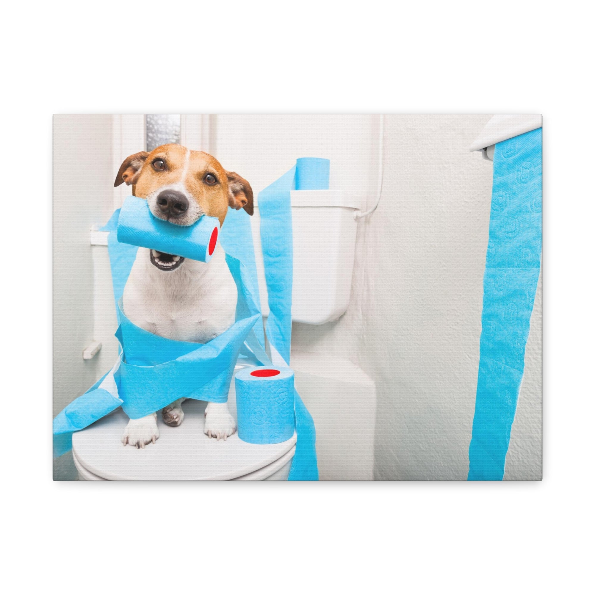 Jack Russell Terrier Sitting On Toilet Funny Canvas Wall Art for Home Decor Ready-to-Hand-Express Your Love Gifts