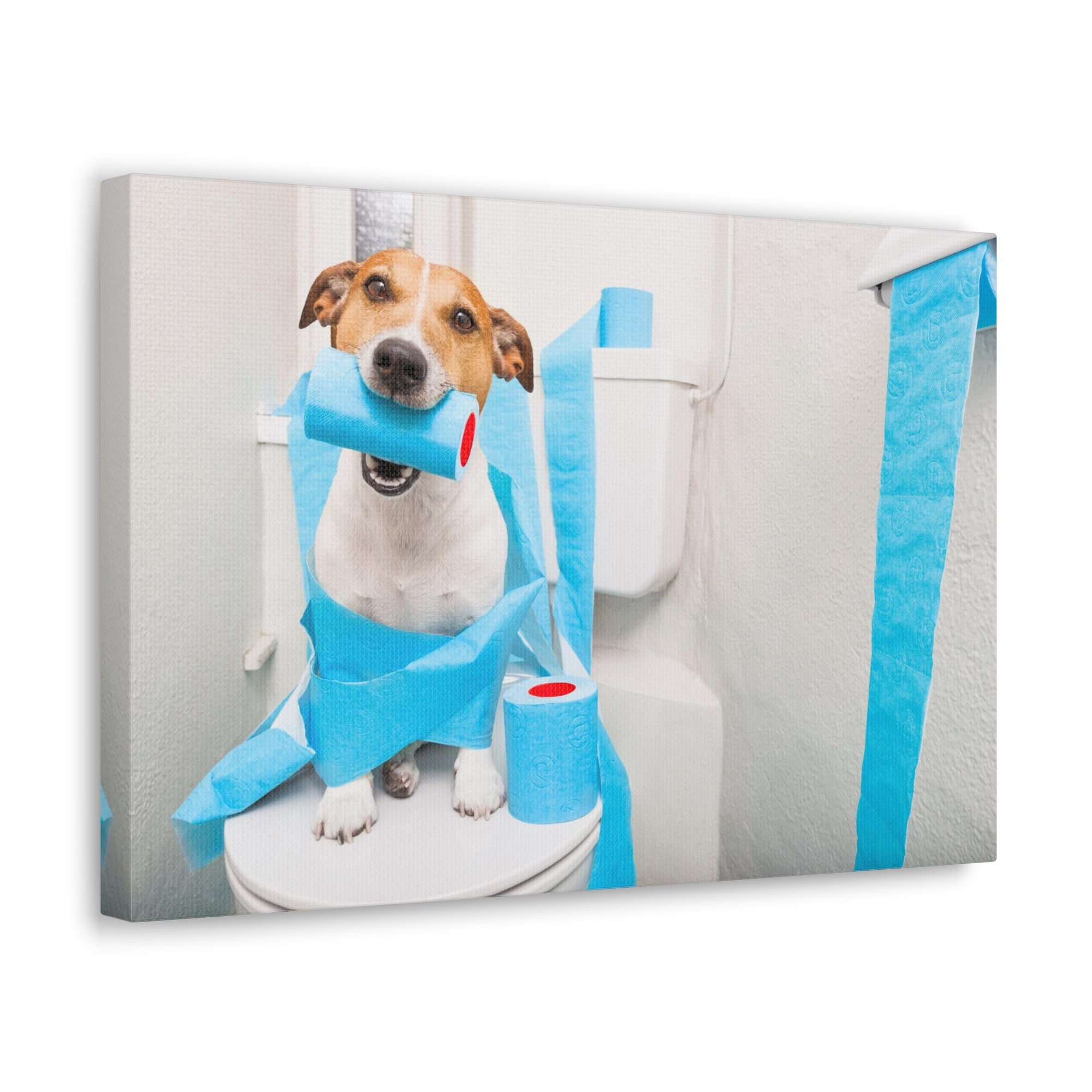 Jack Russell Terrier Sitting On Toilet Funny Canvas Wall Art for Home Decor Ready-to-Hand-Express Your Love Gifts