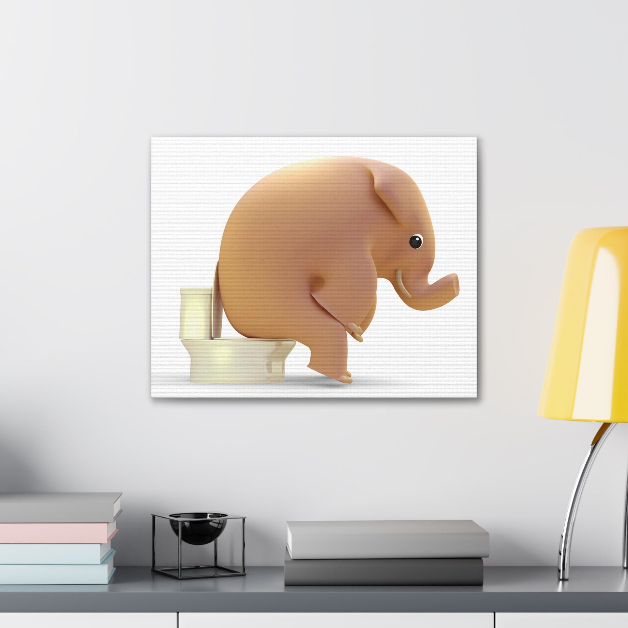 3D Elephant Seated On Toilet Funny Canvas Wall Art for Home Decor Ready-to-Hand-Express Your Love Gifts