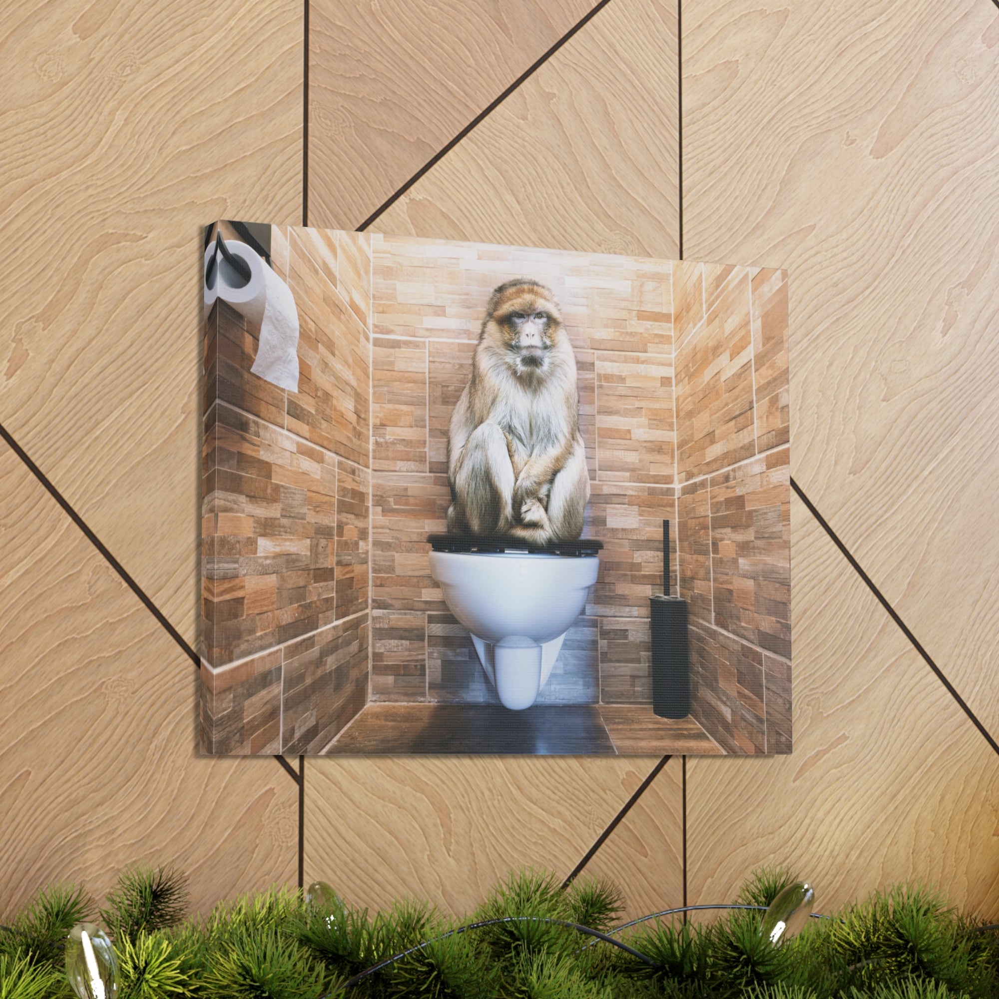 Macaque Ape Sitting On Toilet Funny Canvas Wall Art for Home Decor Ready-to-Hand-Express Your Love Gifts